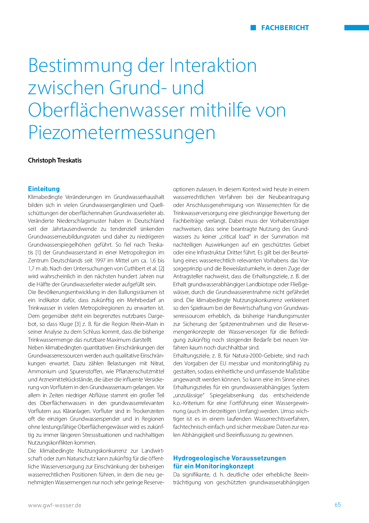 Bestimmung der Interaktion zwischen Grund- und Oberflächenwasser mithilfe von Piezometermessungen