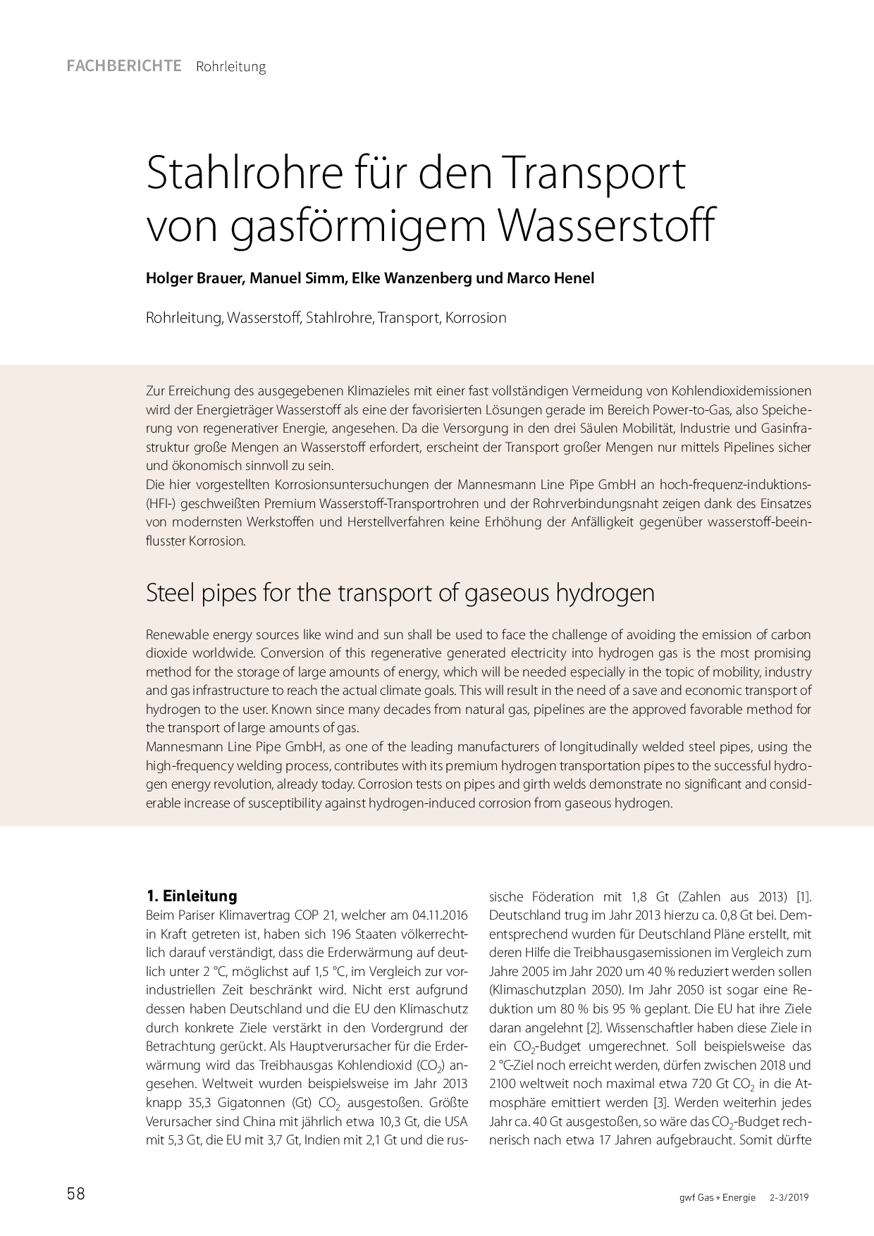 Stahlrohre für den Transport von gasförmigem Wasserstoff