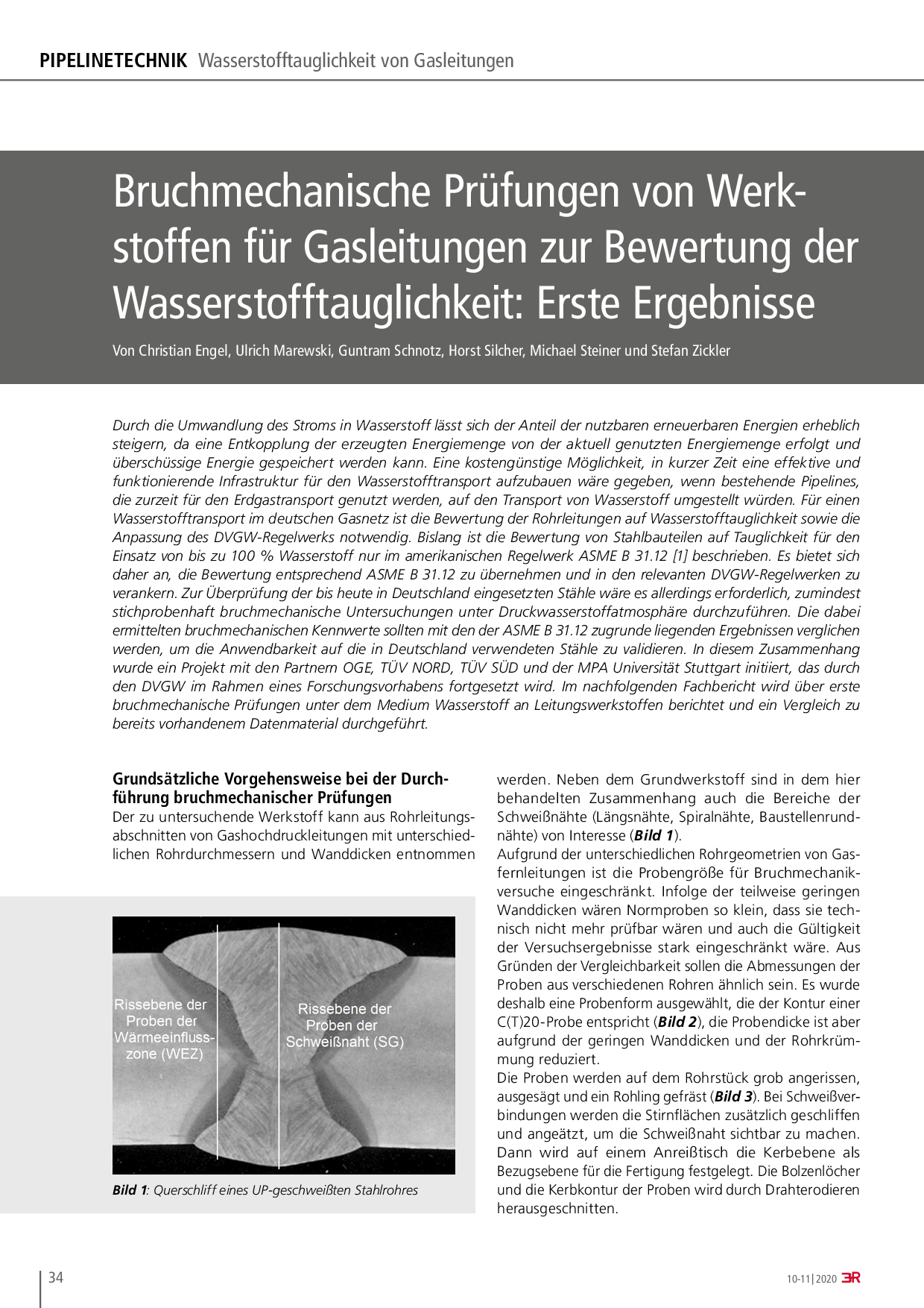 Bruchmechanische Prüfungen von Werkstoffen für Gasleitungen zur Bewertung der Wasserstofftauglichkeit: Erste Ergebnisse