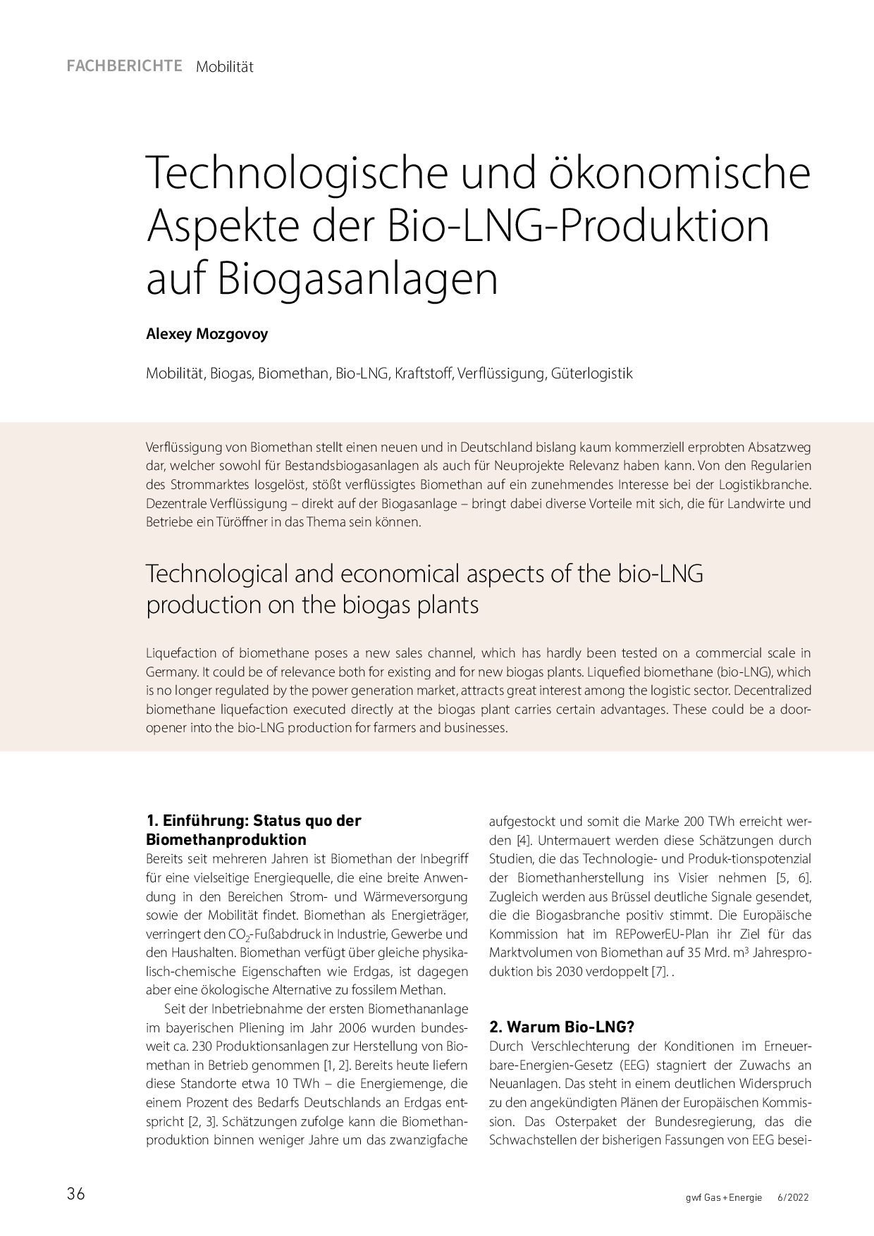 Technologische und ökonomische Aspekte der Bio-LNG-Produktion auf Biogasanlagen