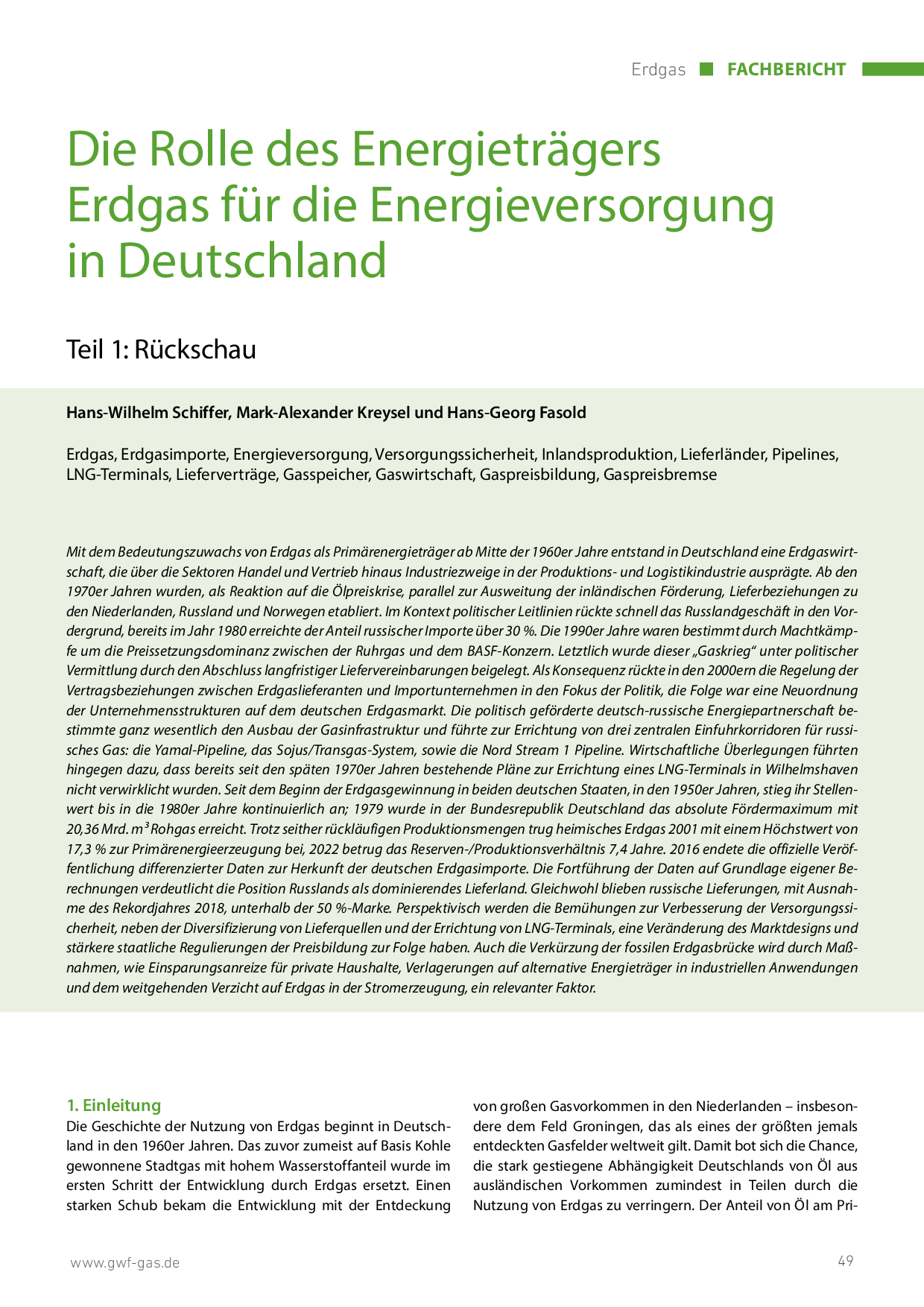 Die Rolle des Energieträgers Erdgas für die Energieversorgung in Deutschland