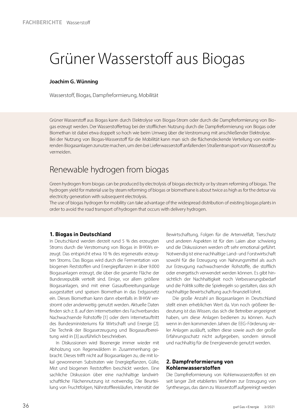 Grüner Wasserstoff aus Biogas
