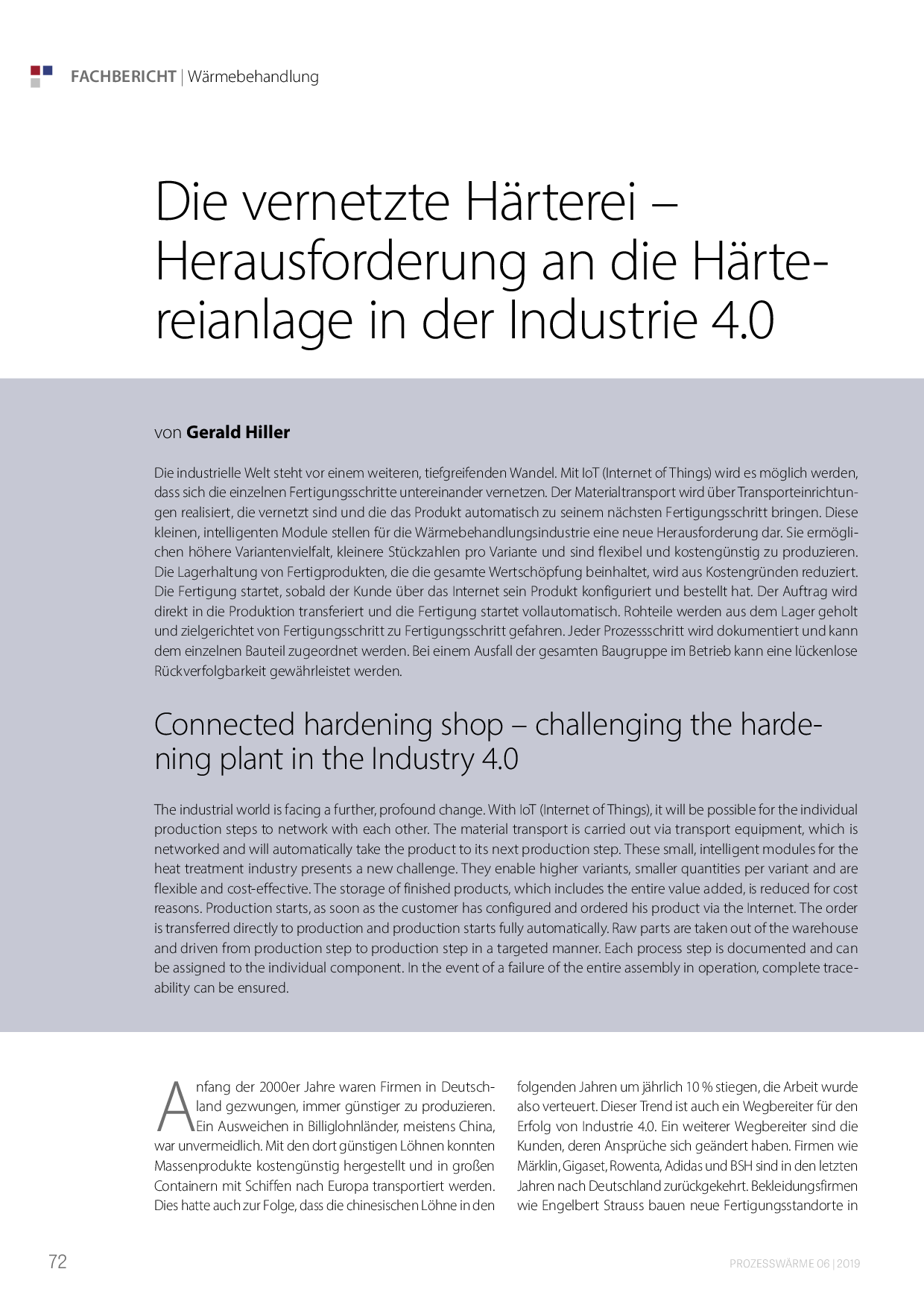 Die vernetzte Härterei – Herausforderung an die Härtereianlage in der Industrie 4.0