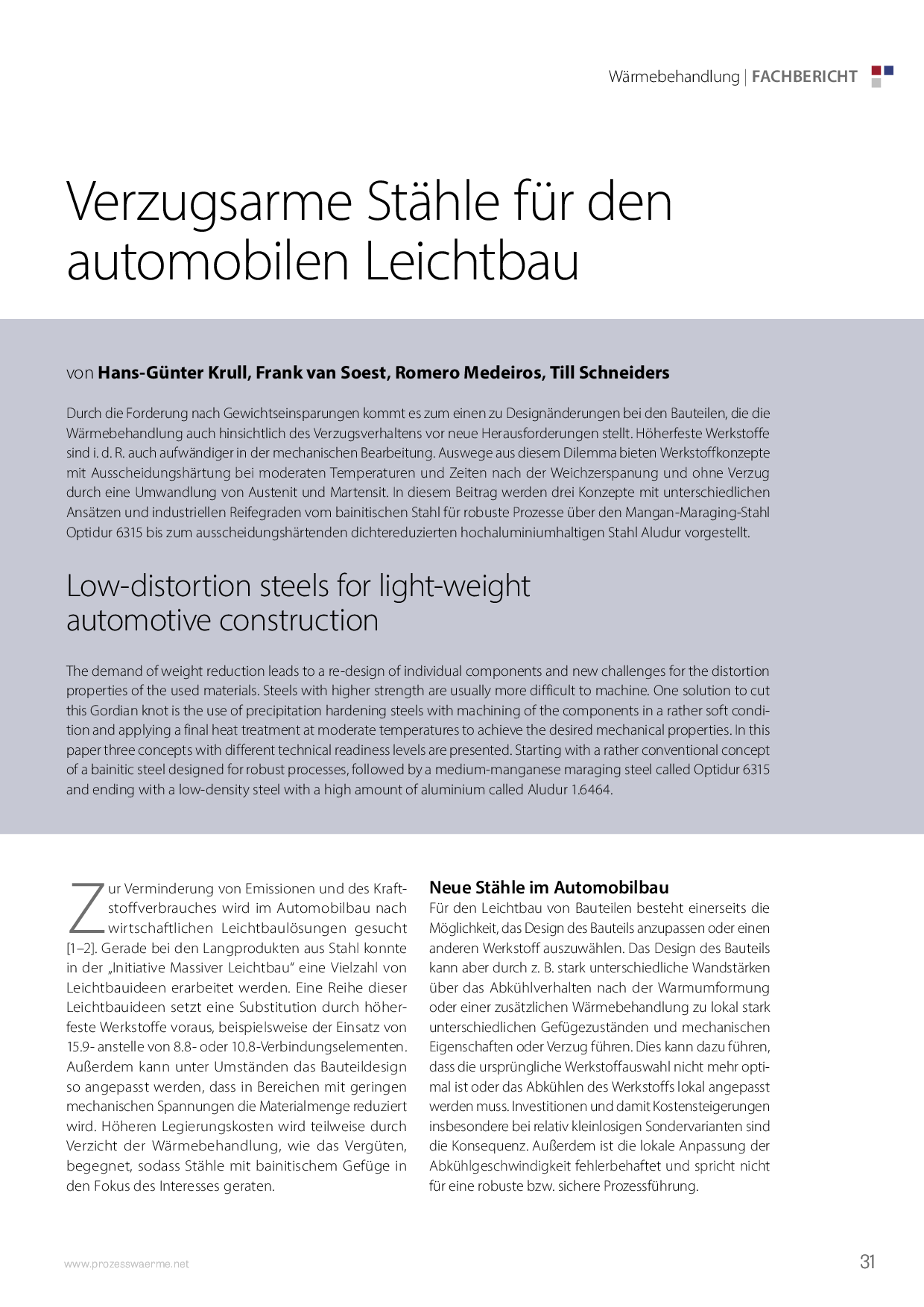 Verzugsarme Stähle für den automobilen Leichtbau