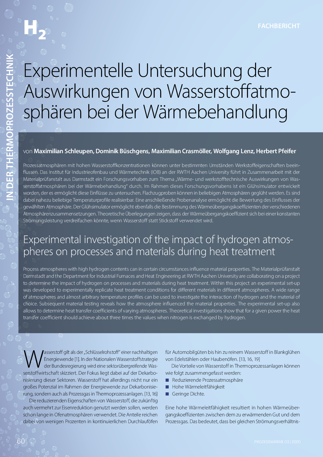 Experimentelle Untersuchung der Auswirkungen von Wasserstoffatmosphären bei der Wärmebehandlung