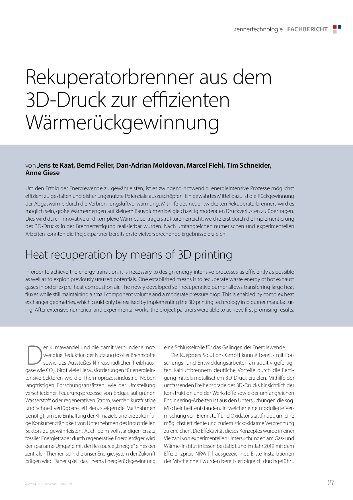 Rekuperatorbrenner aus dem 3D-Druck zur effizienten Wärmerückgewinnung
