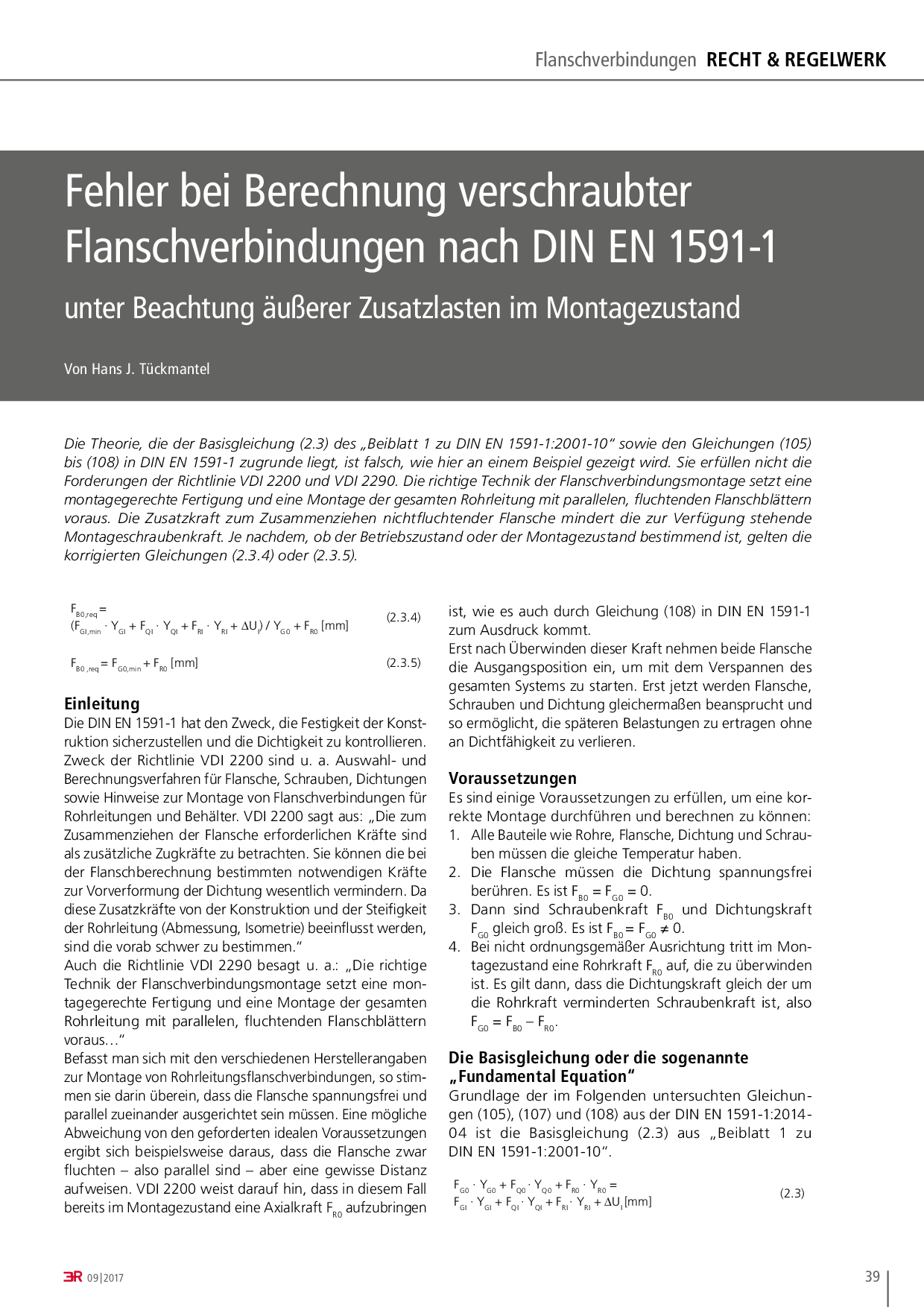 Fehler bei Berechnung verschraubter Flanschverbindungen nach DIN EN 1591-1