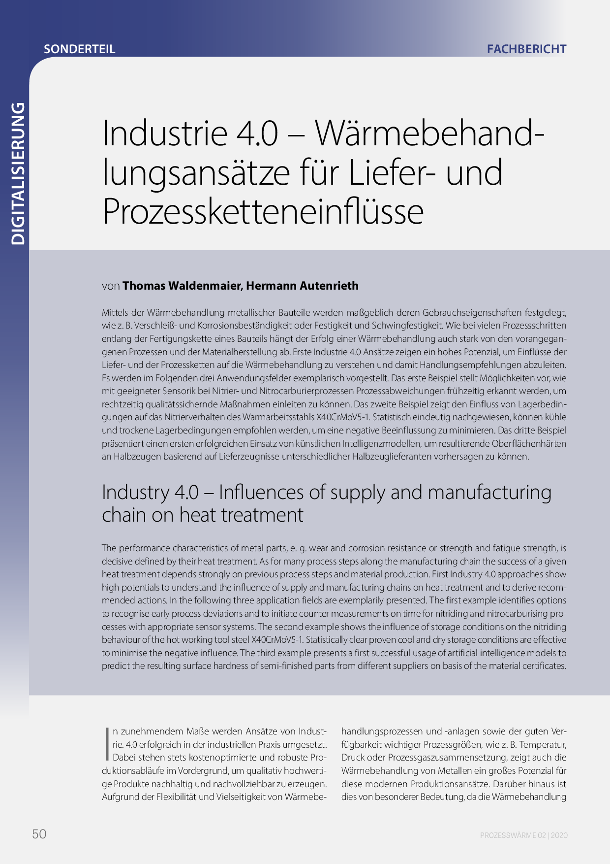 Industrie 4.0 – Wärmebehandlungsansätze für Liefer- und Prozessketteneinflüsse