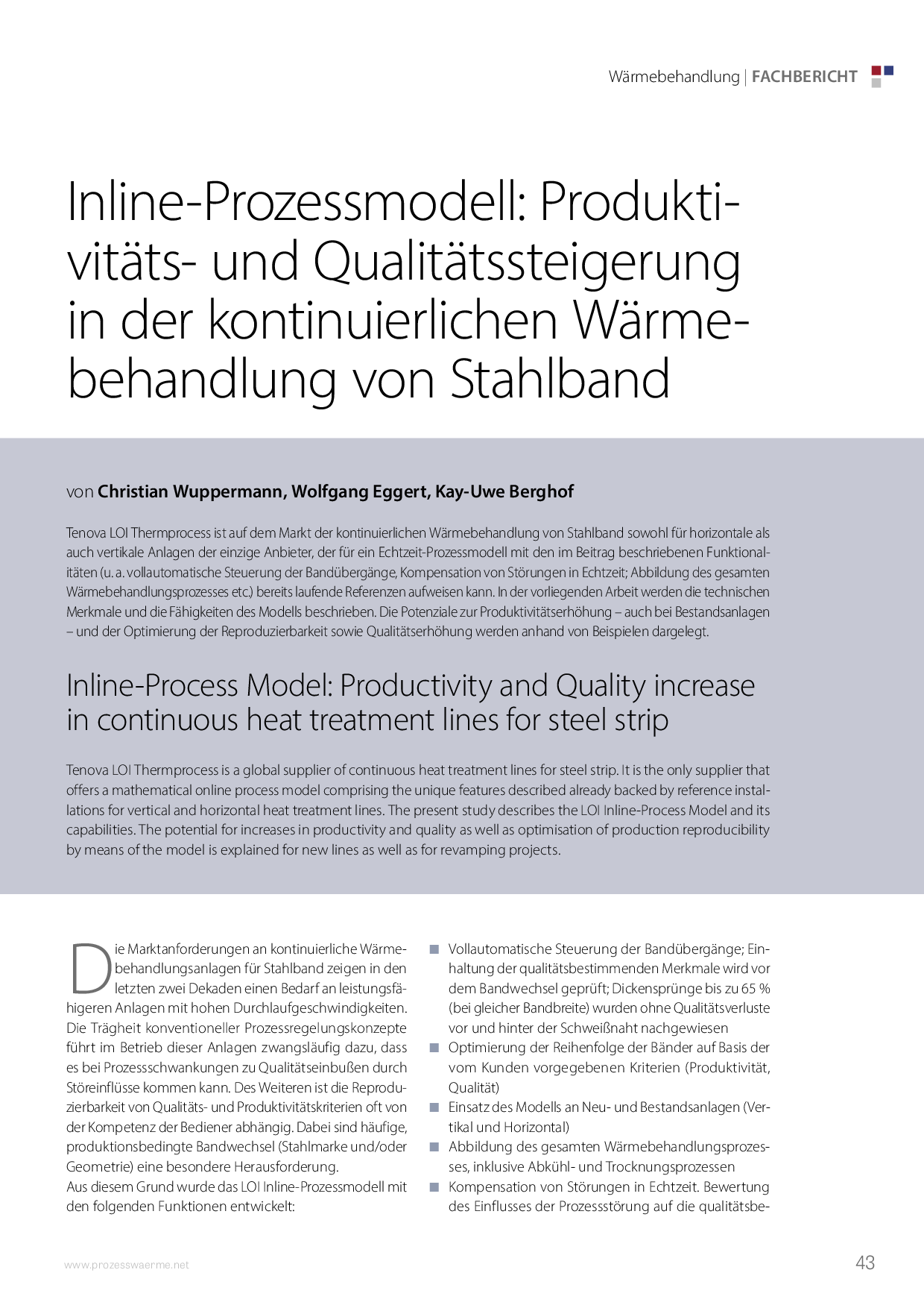 Inline-Prozessmodell: Produktivitäts- und Qualitätssteigerung in der kontinuierlichen Wärmebehandlung von Stahlband