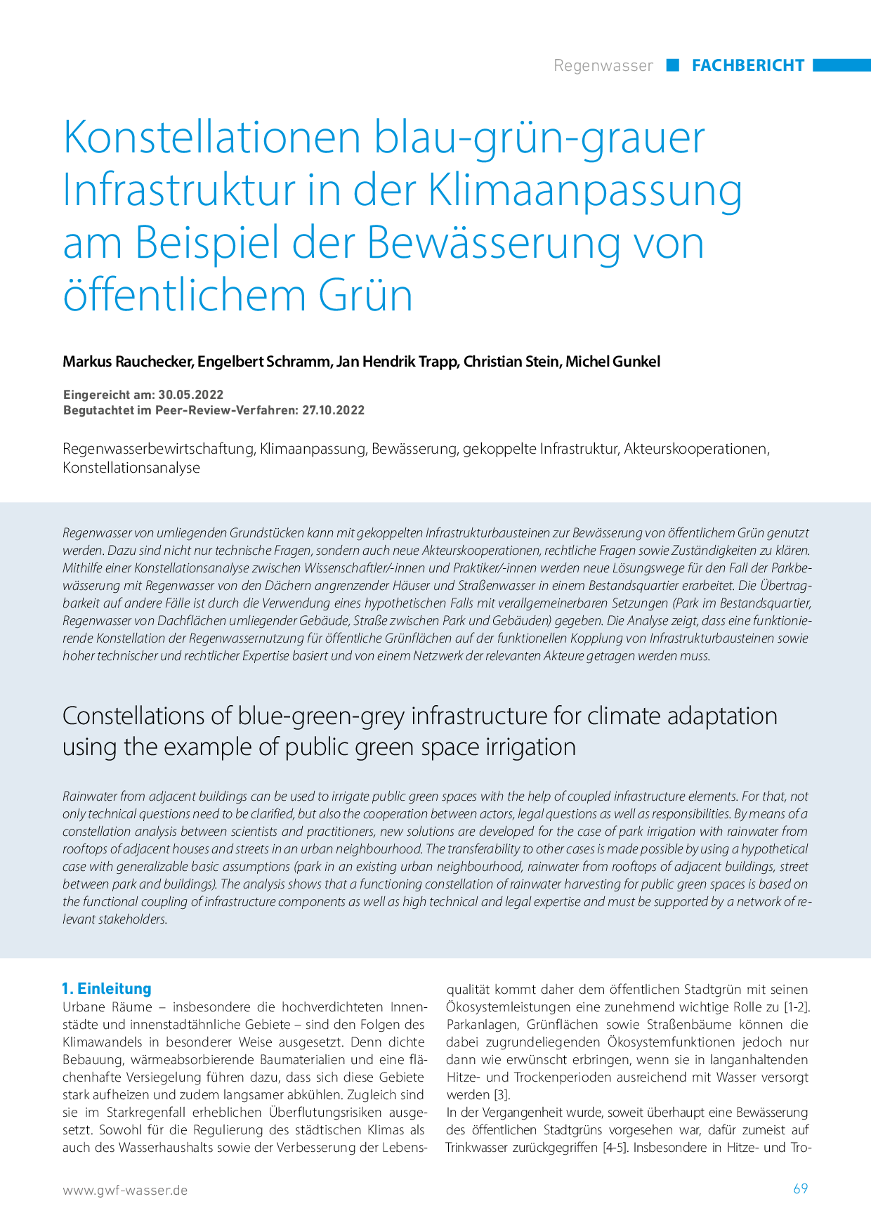 Konstellationen blau-grün-grauer Infrastruktur in der Klimaanpassung am Beispiel der Bewässerung von öffentlichem Grün