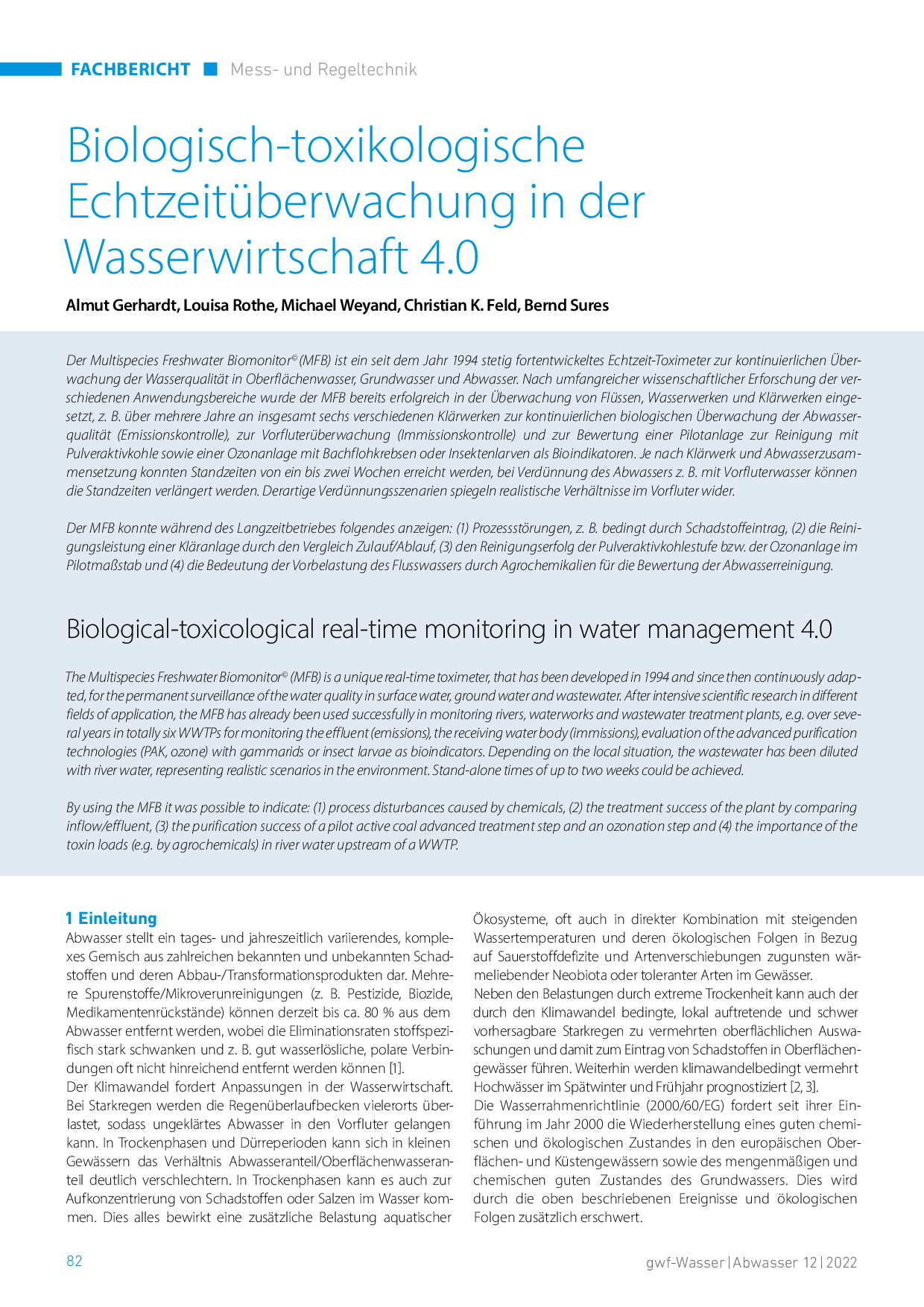 Biologisch-toxikologische Echtzeitüberwachung in der Wasserwirtschaft 4.0