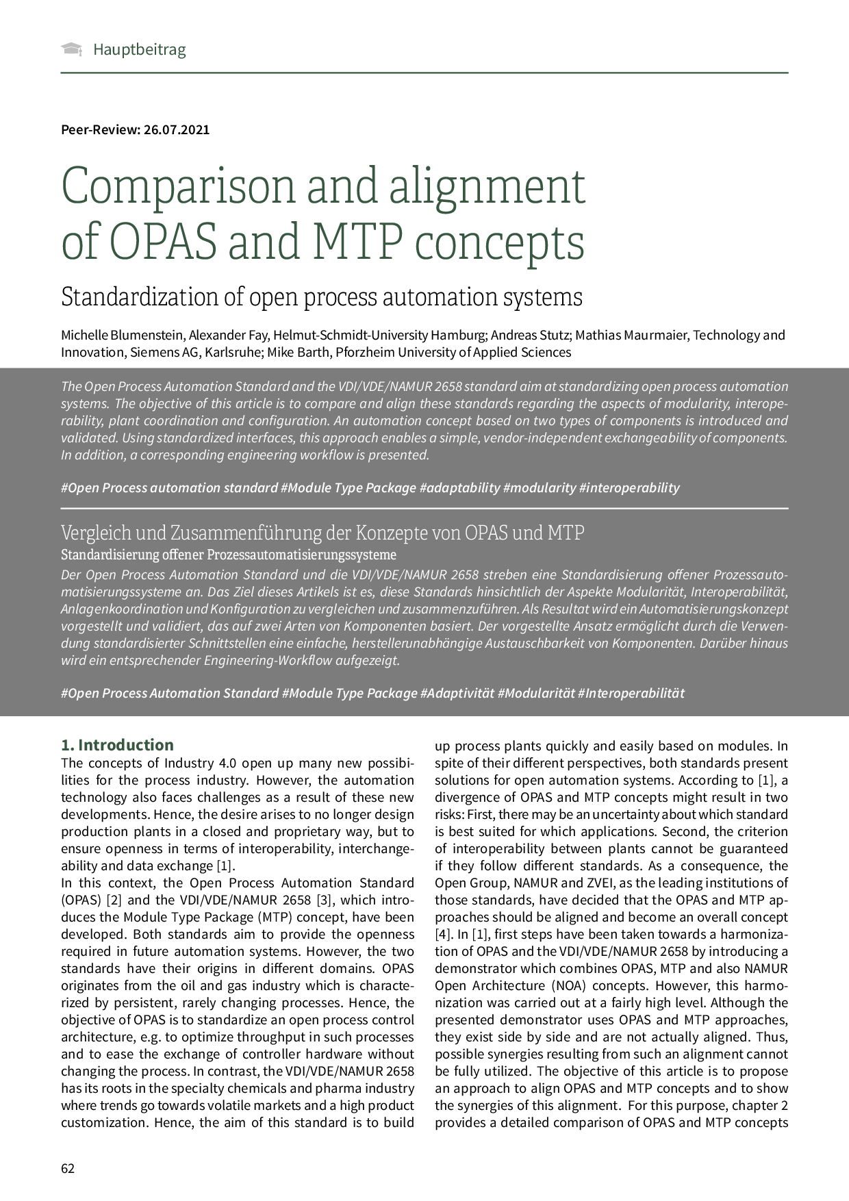 Comparison and alignment of OPAS and MTP concepts