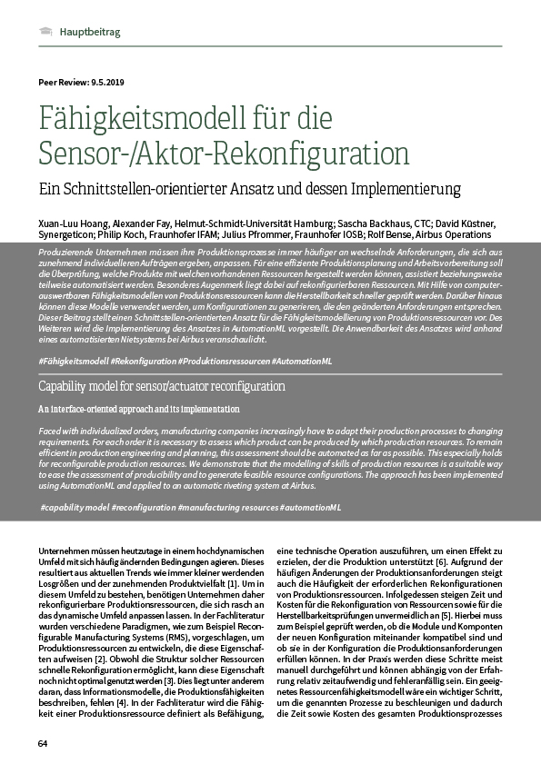 Fähigkeitsmodell für die Sensor-/Aktor-Rekonfiguration