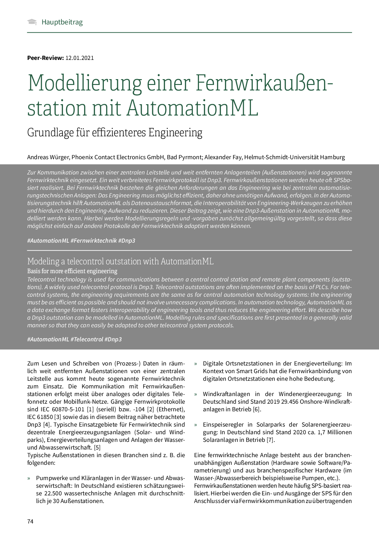 Modellierung einer Fernwirkaußenstation mit AutomationML