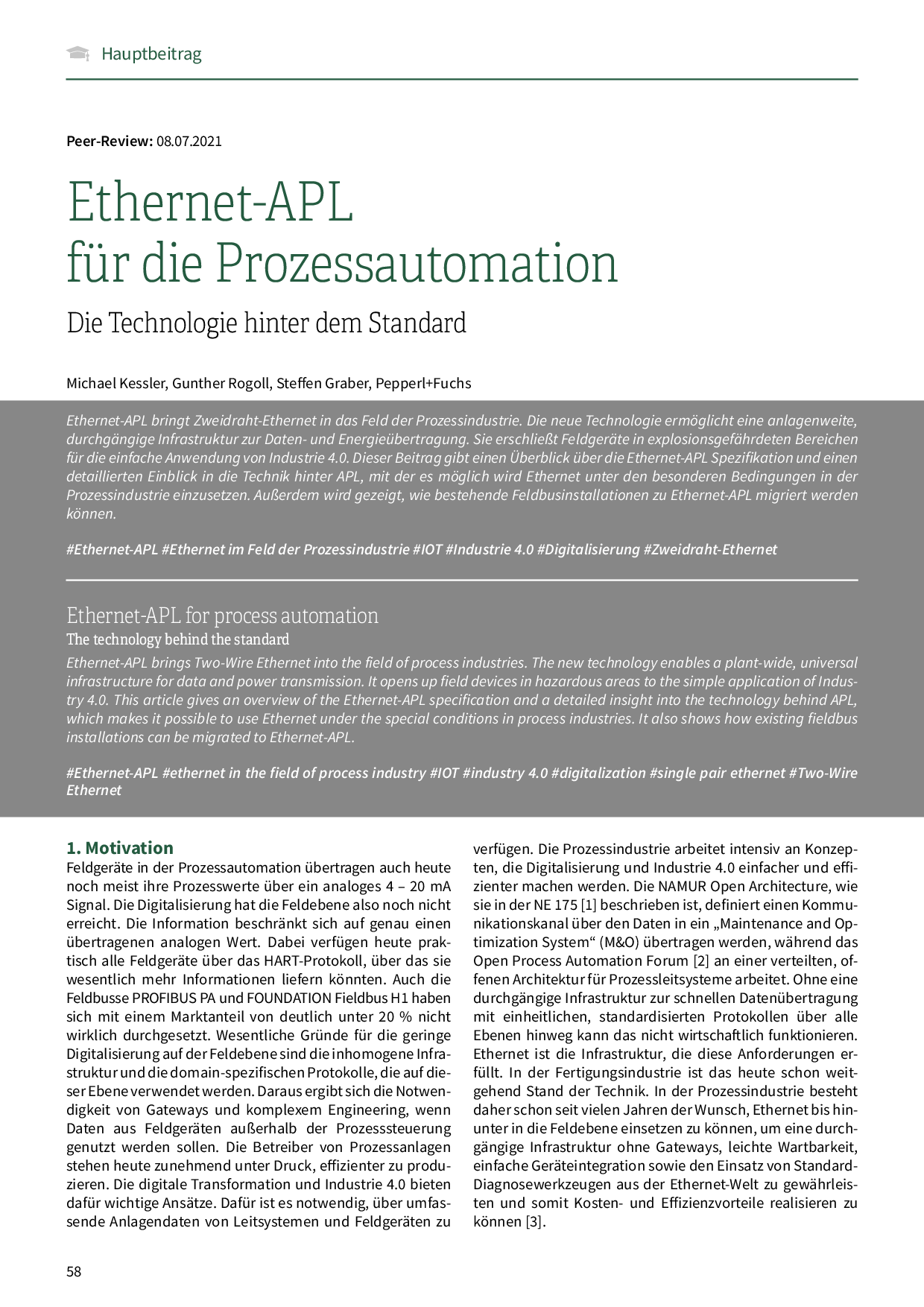 Ethernet-APL für die Prozessautomation