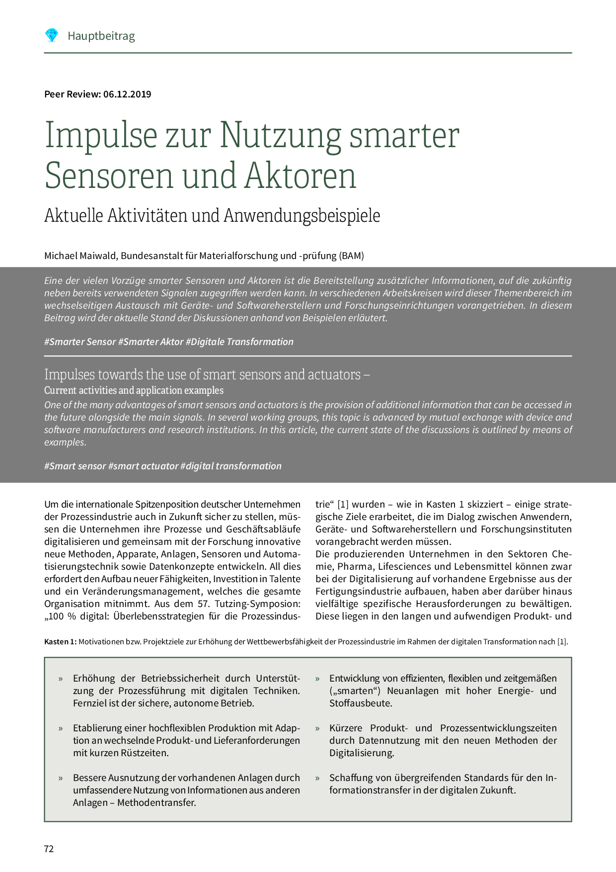 Impulse zur Nutzung smarter Sensoren und Aktoren