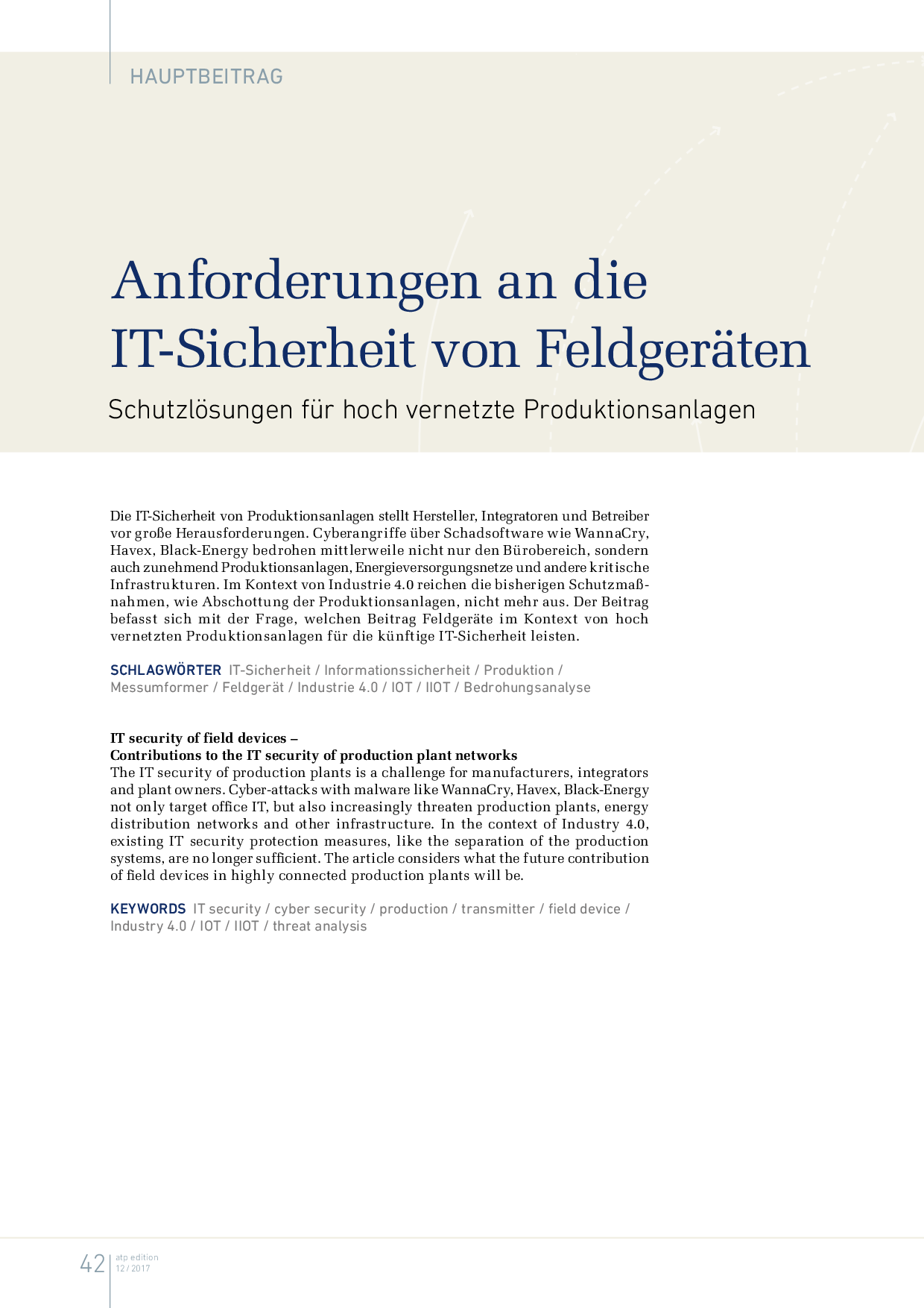 Anforderungen an die IT-Sicherheit von Feldgeräten