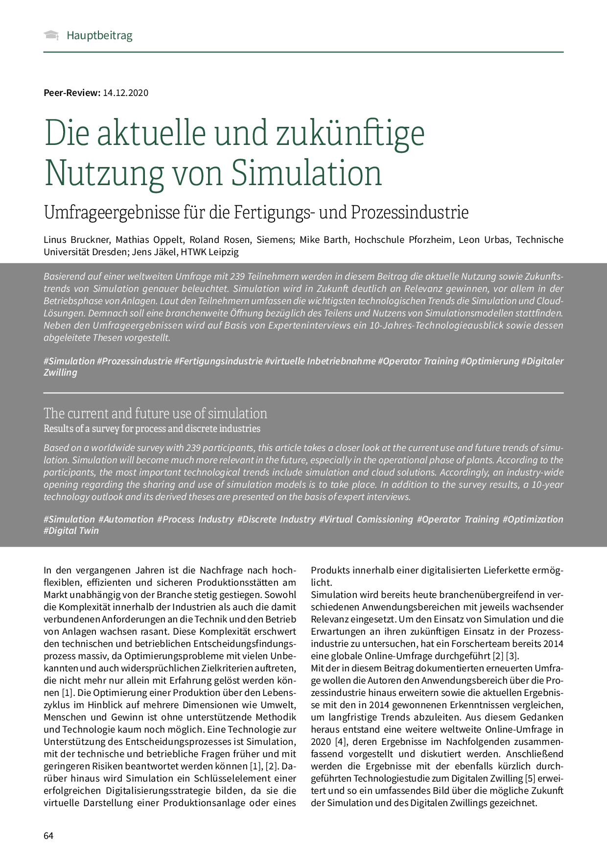 Die aktuelle und zukünftige Nutzung von Simulation