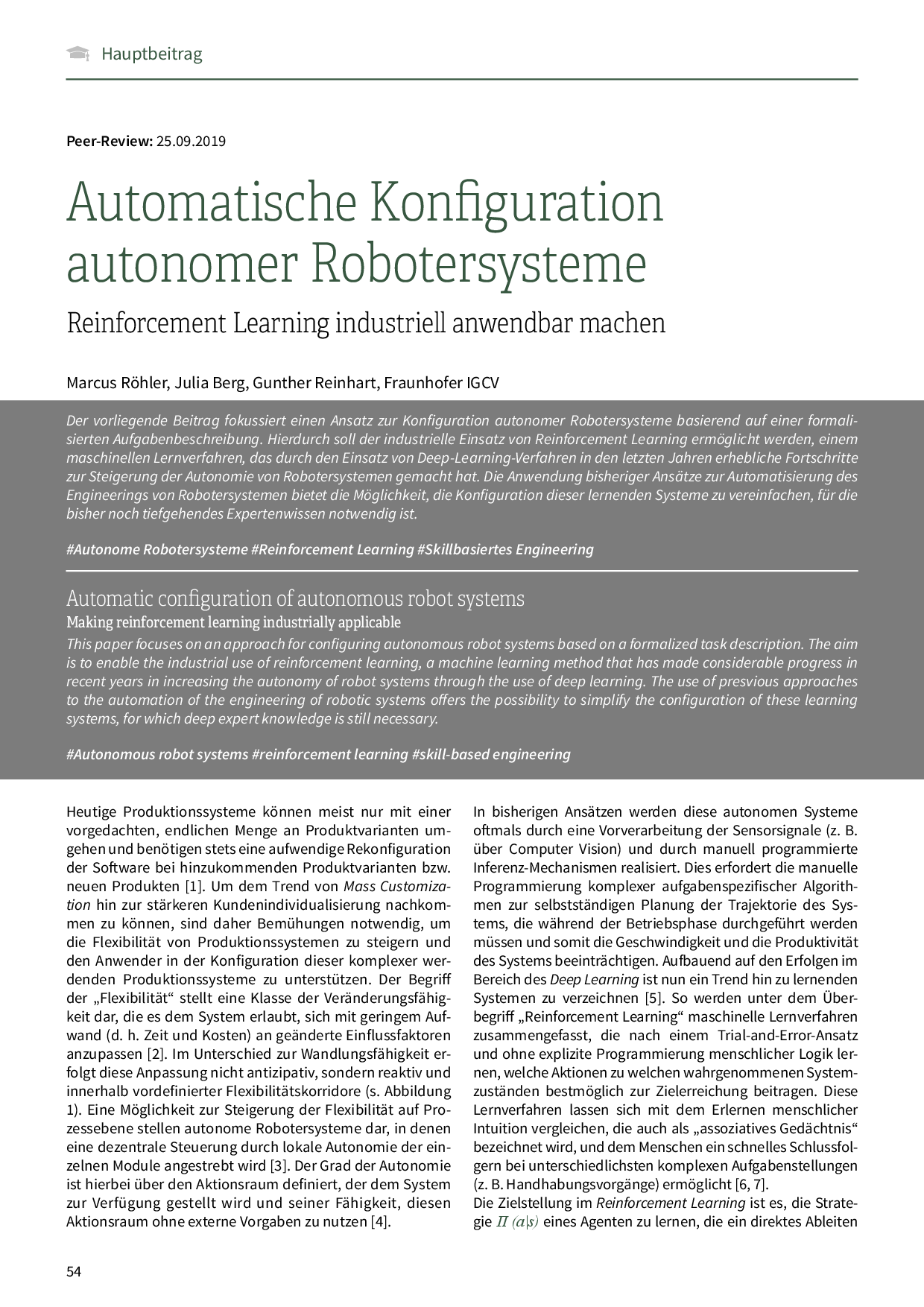 Automatische Konfiguration autonomer Robotersysteme