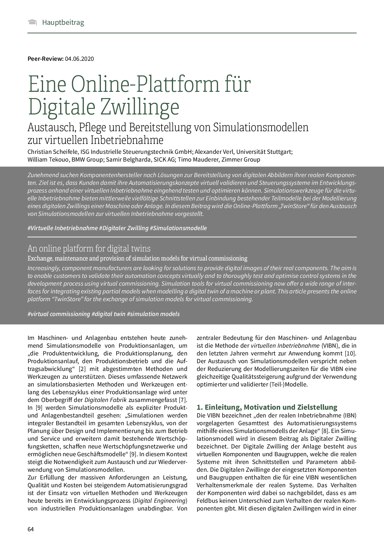 Eine Online-Plattform für Digitale Zwillinge