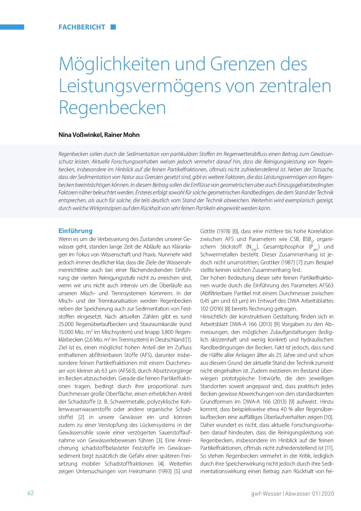 Möglichkeiten und Grenzen des Leistungsvermögens von zentralen Regenbecken