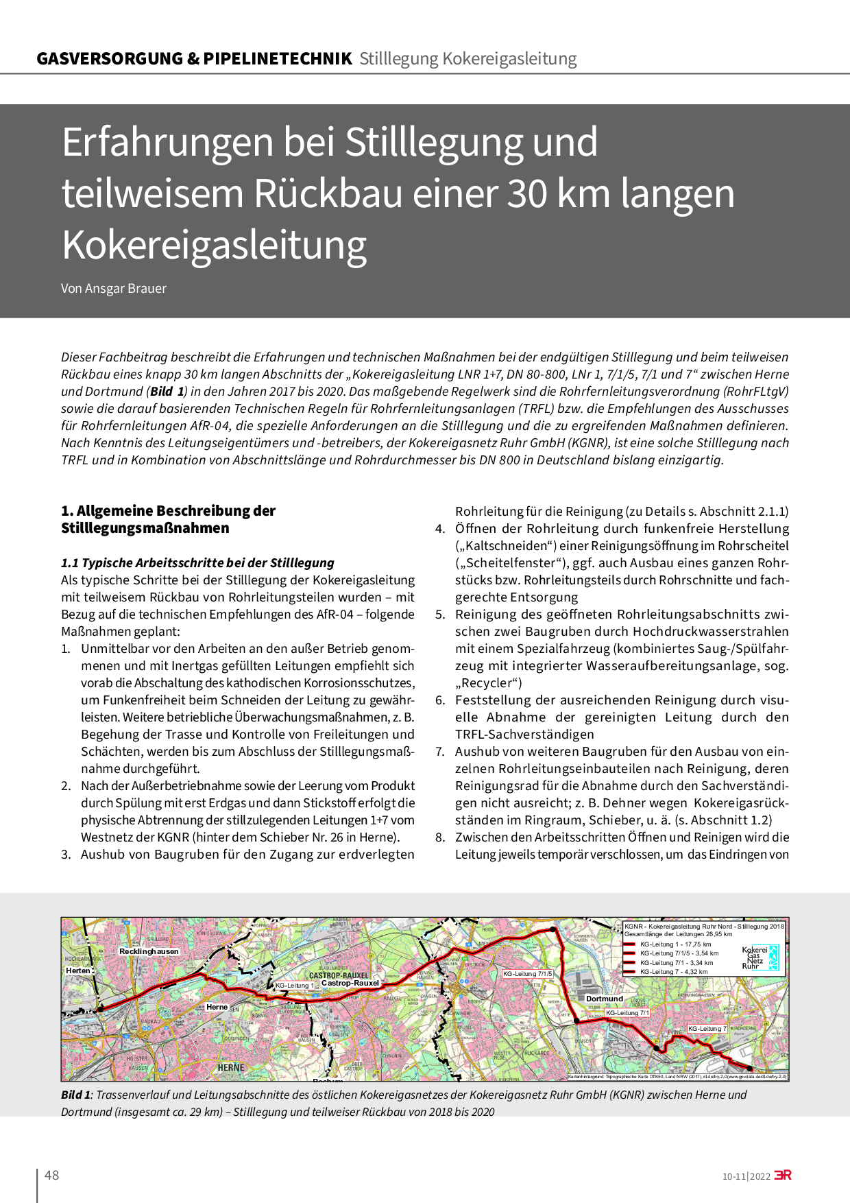 Erfahrungen bei Stilllegung und teilweisem Rückbau einer 30 km langen Kokereigasleitung