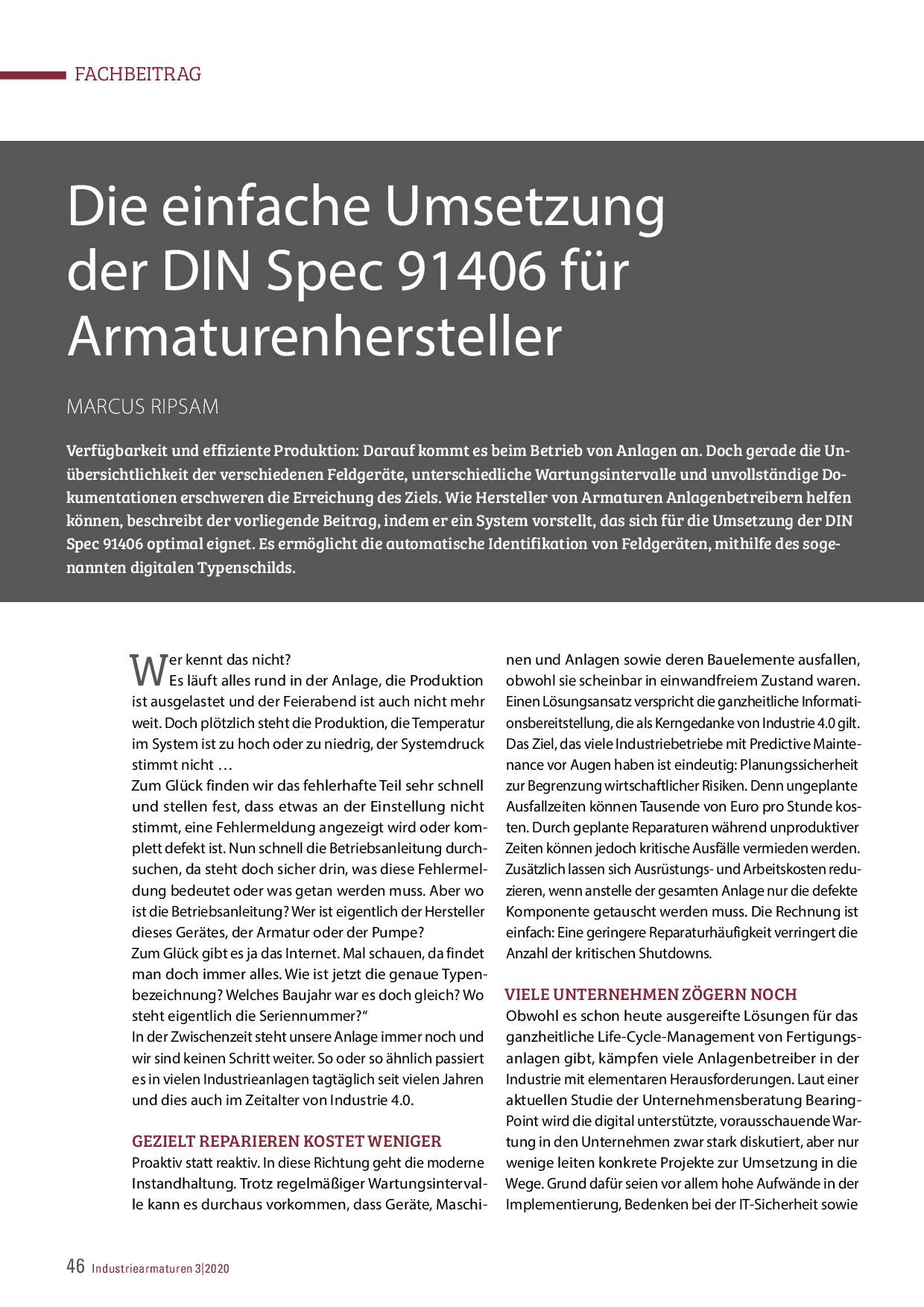 Die einfache Umsetzung der DIN Spec 91406 für Armaturenhersteller