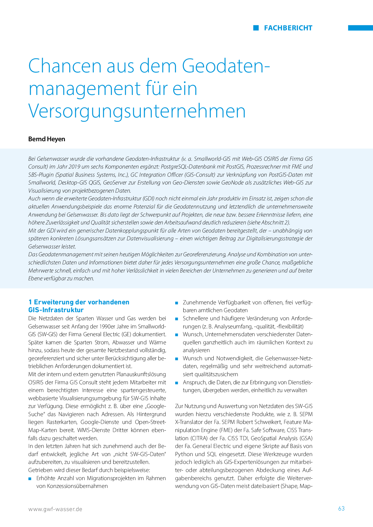 Chancen aus dem Geodatenmanagement für ein Versorgungsunternehmen