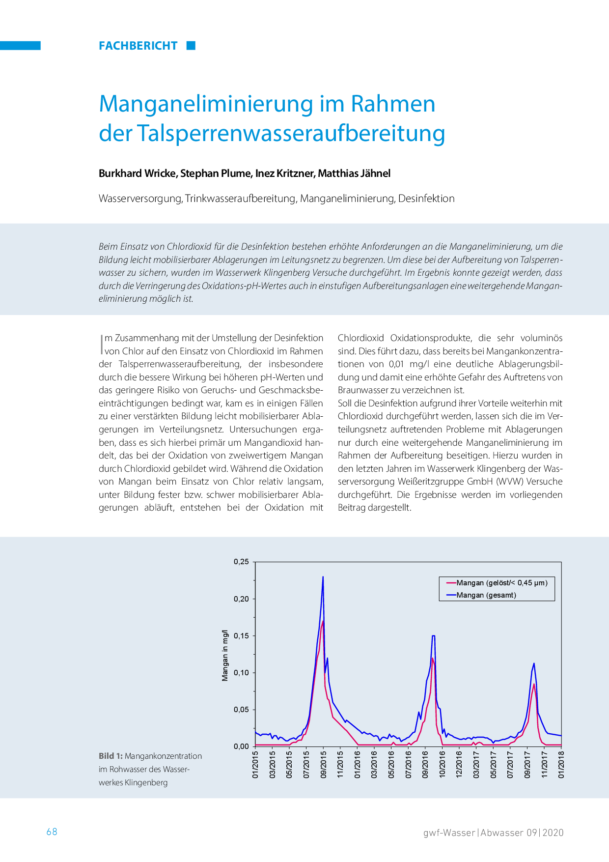 Manganeliminierung im Rahmen der Talsperrenwasseraufbereitung