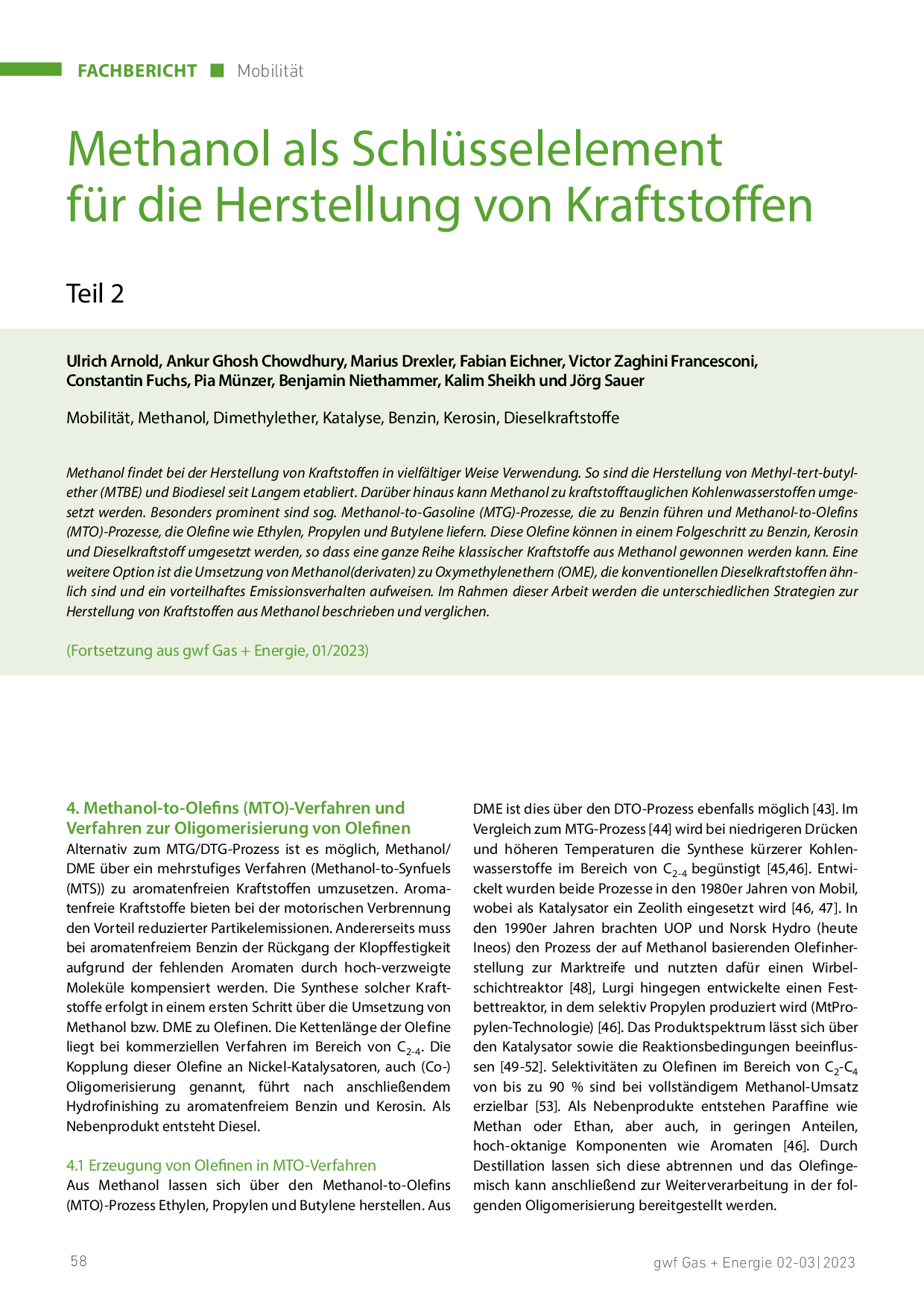 Methanol als Schlüsselelement für die Herstellung von Kraftstoffen