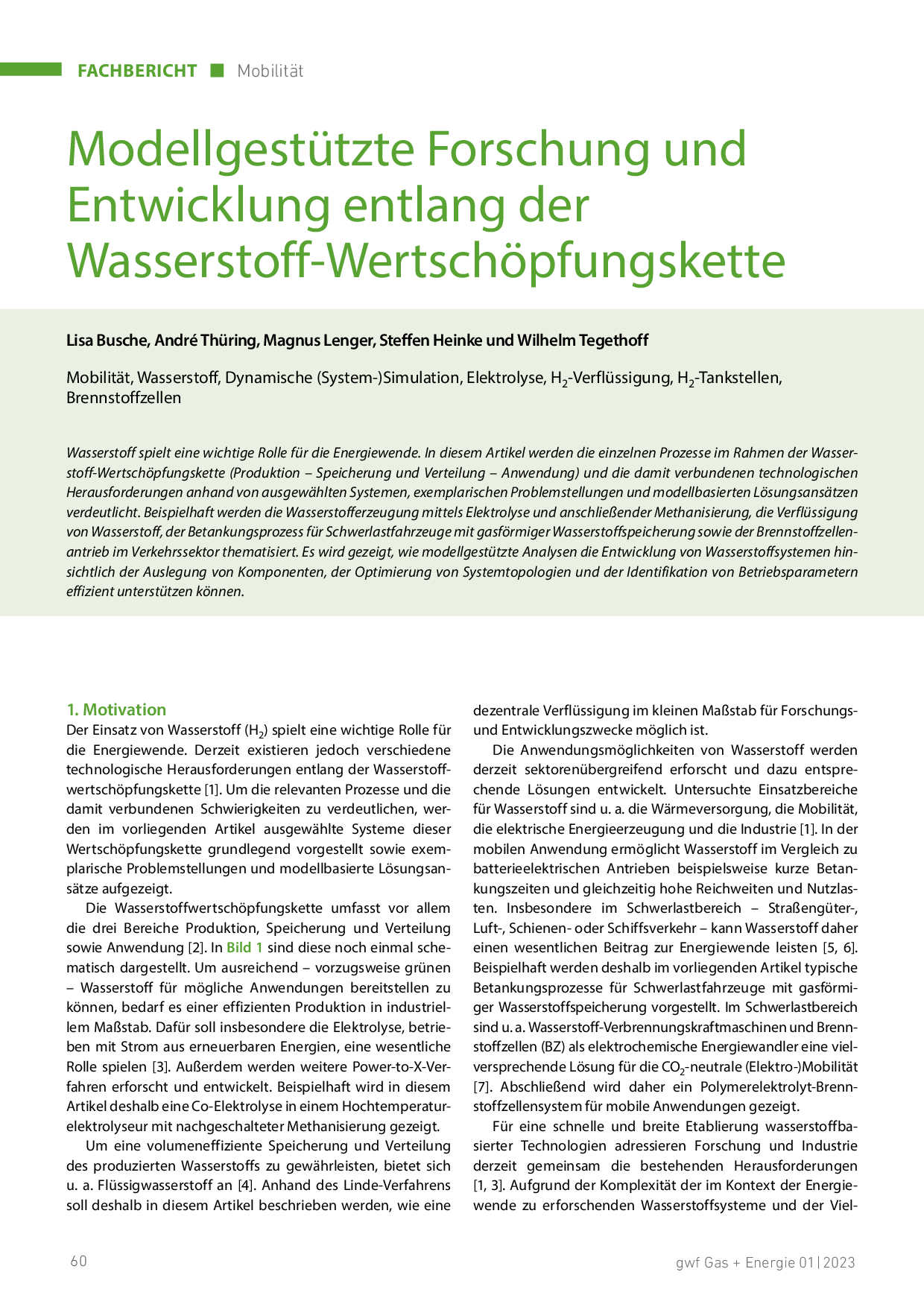 Modellgestützte Forschung und Entwicklung entlang der Wasserstoff-Wertschöpfungskette