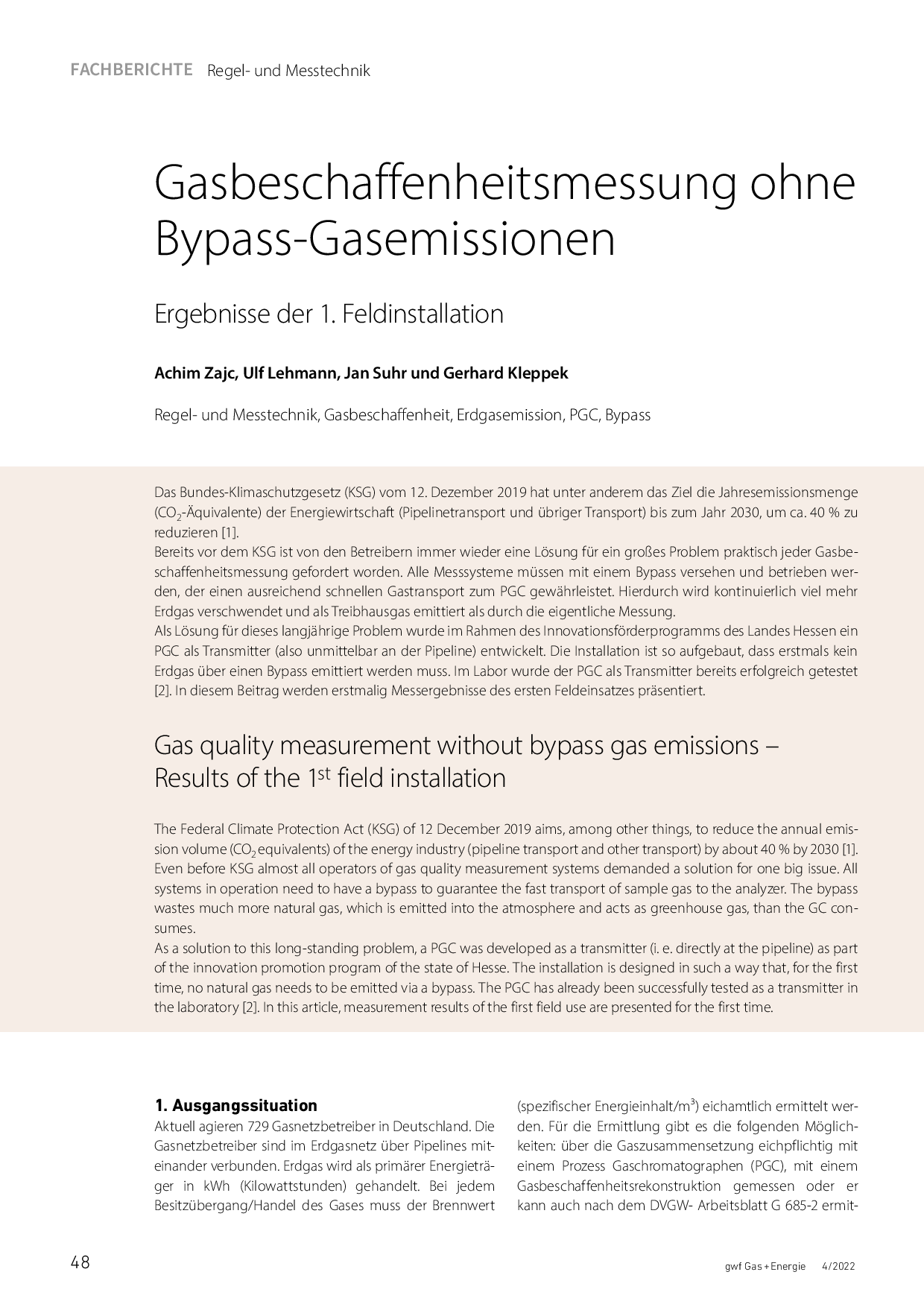 Gasbeschaffenheitsmessung ohne Bypass-Gasemissionen