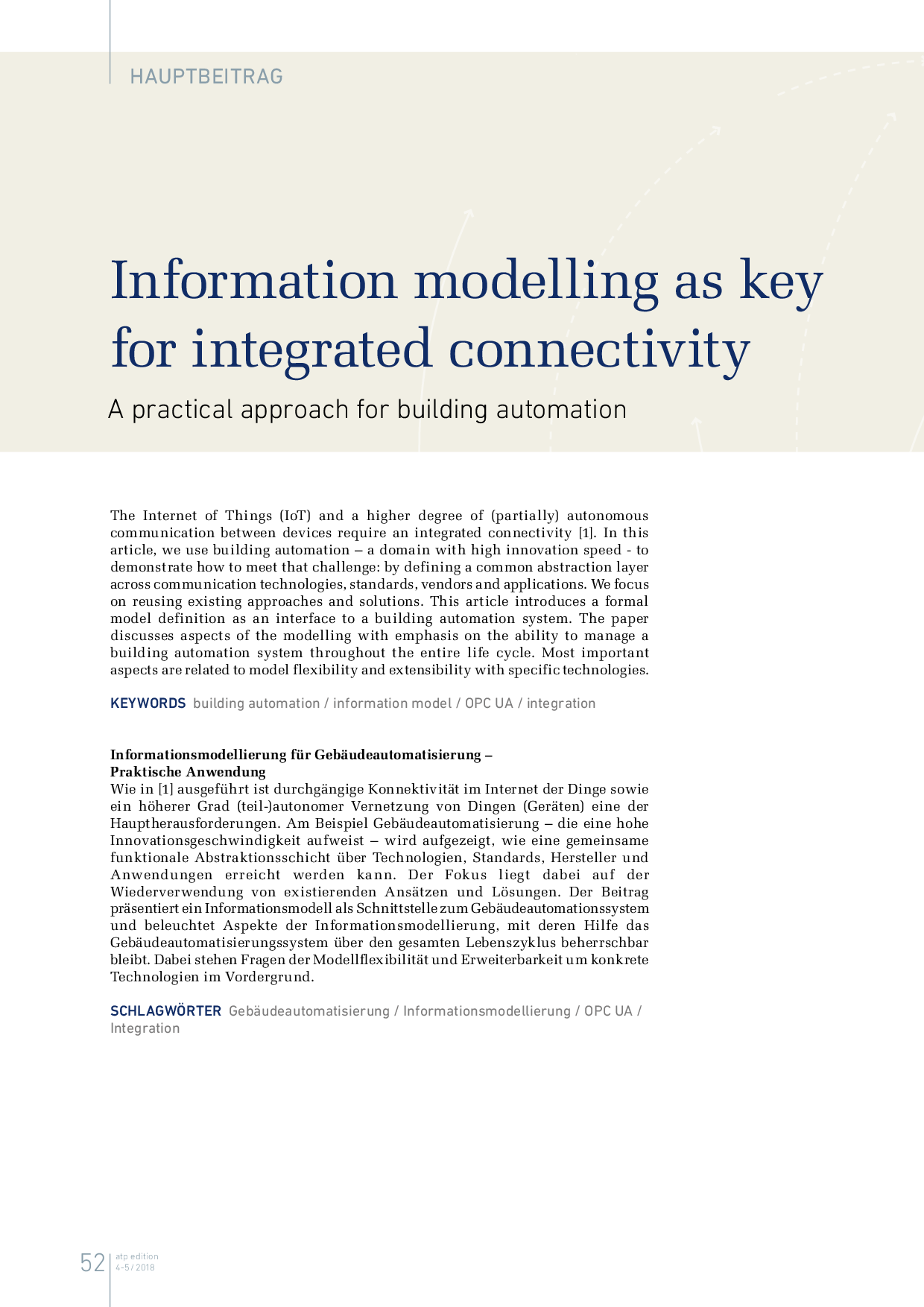 Information modelling as key for integrated connectivity