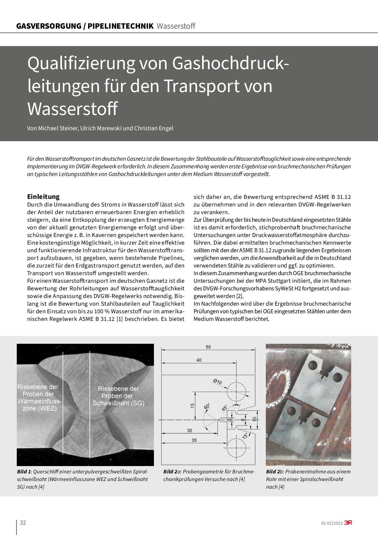 Qualifizierung von Gashochdruckleitungen für den Transport von Wasserstoff