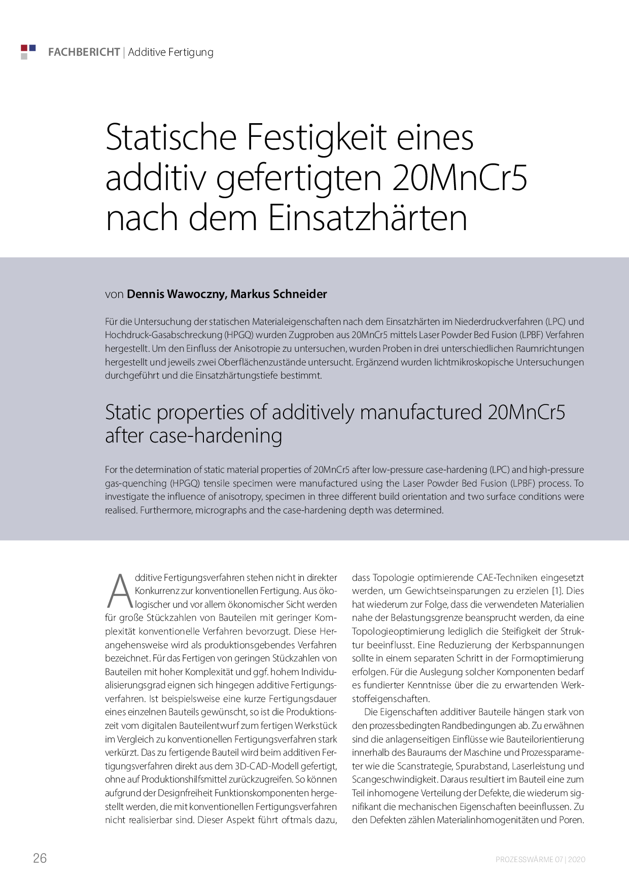 Statische Festigkeit eines additiv gefertigten 20MnCr5 nach dem Einsatzhärten