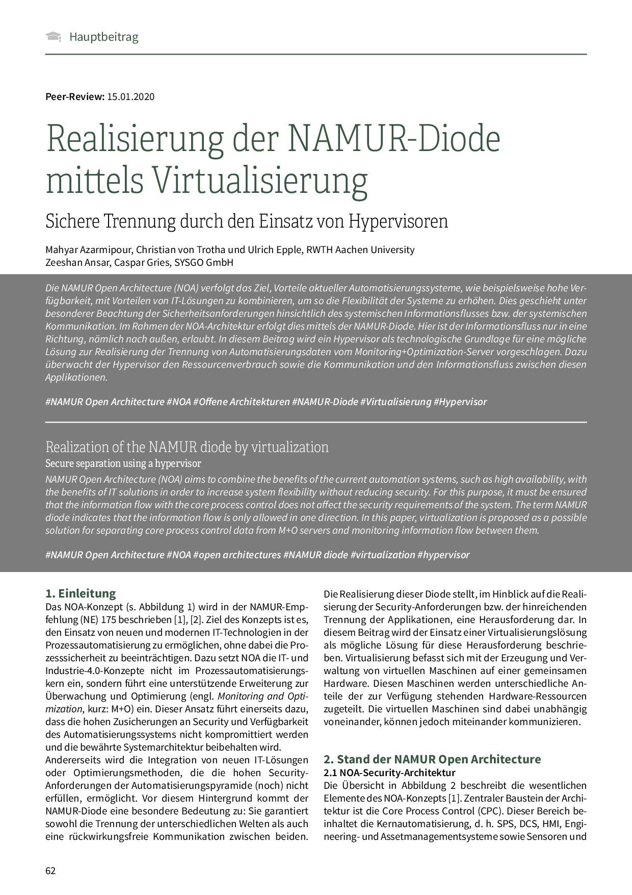 Realisierung der NAMUR-Diode mittels Virtualisierung