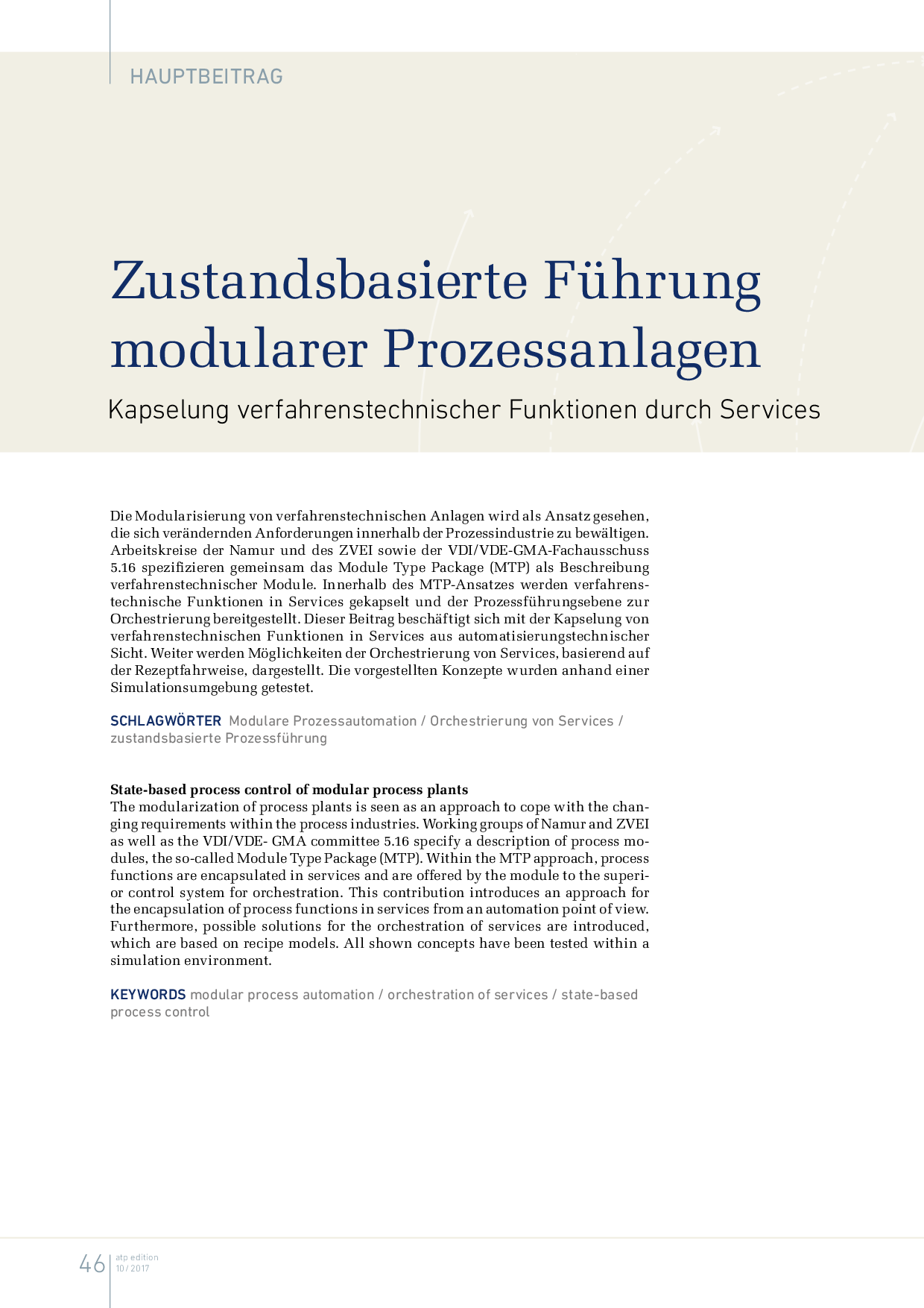 Zustandsbasierte Führung modularer Prozessanlagen