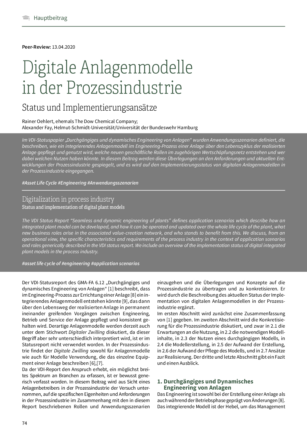 Digitale Anlagenmodelle in der Prozessindustrie