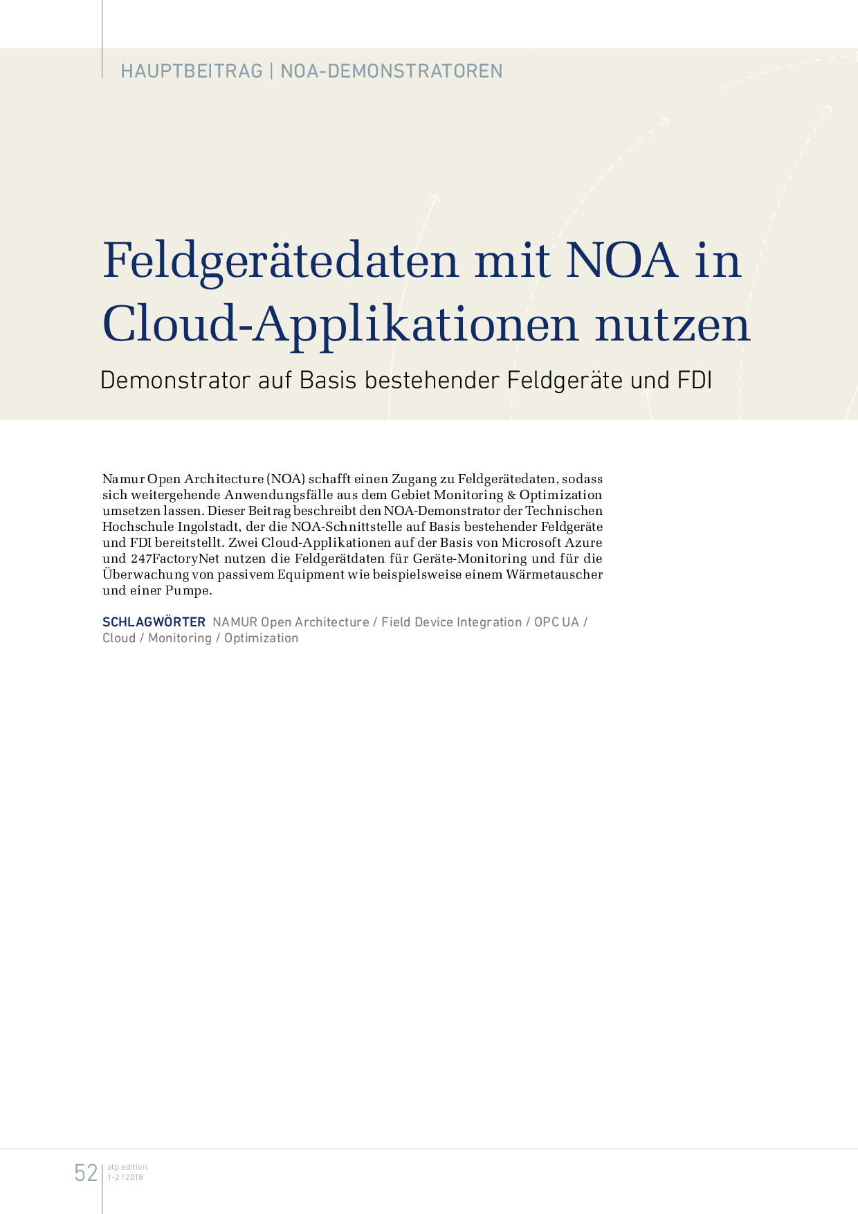 Feldgerätedaten mit NOA in Cloud-Applikationen nutzen