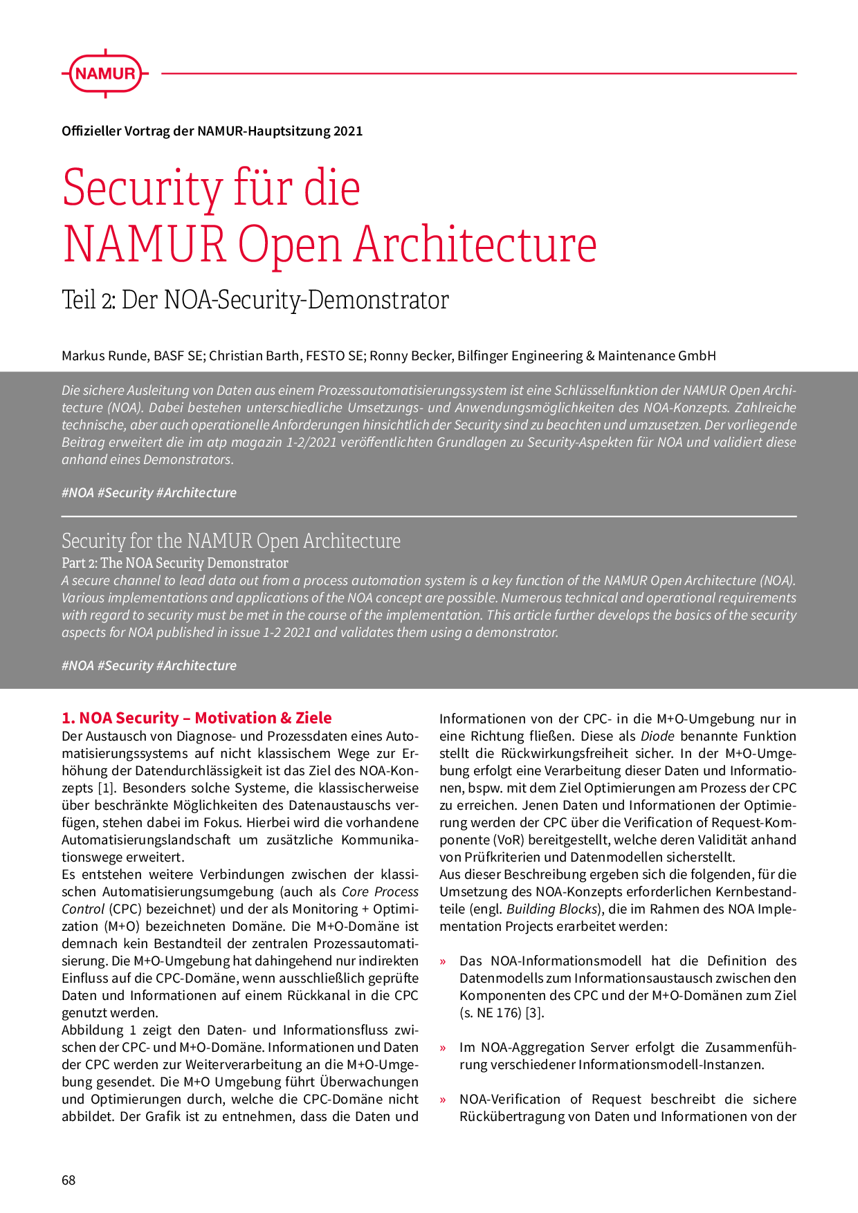 Security für die NAMUR Open Architecture