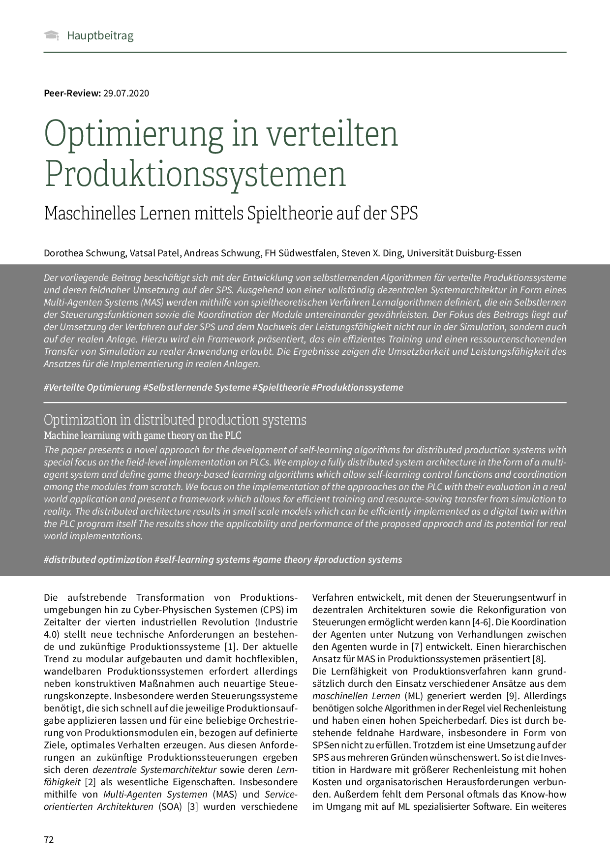 Optimierung in verteilten Produktionssystemen