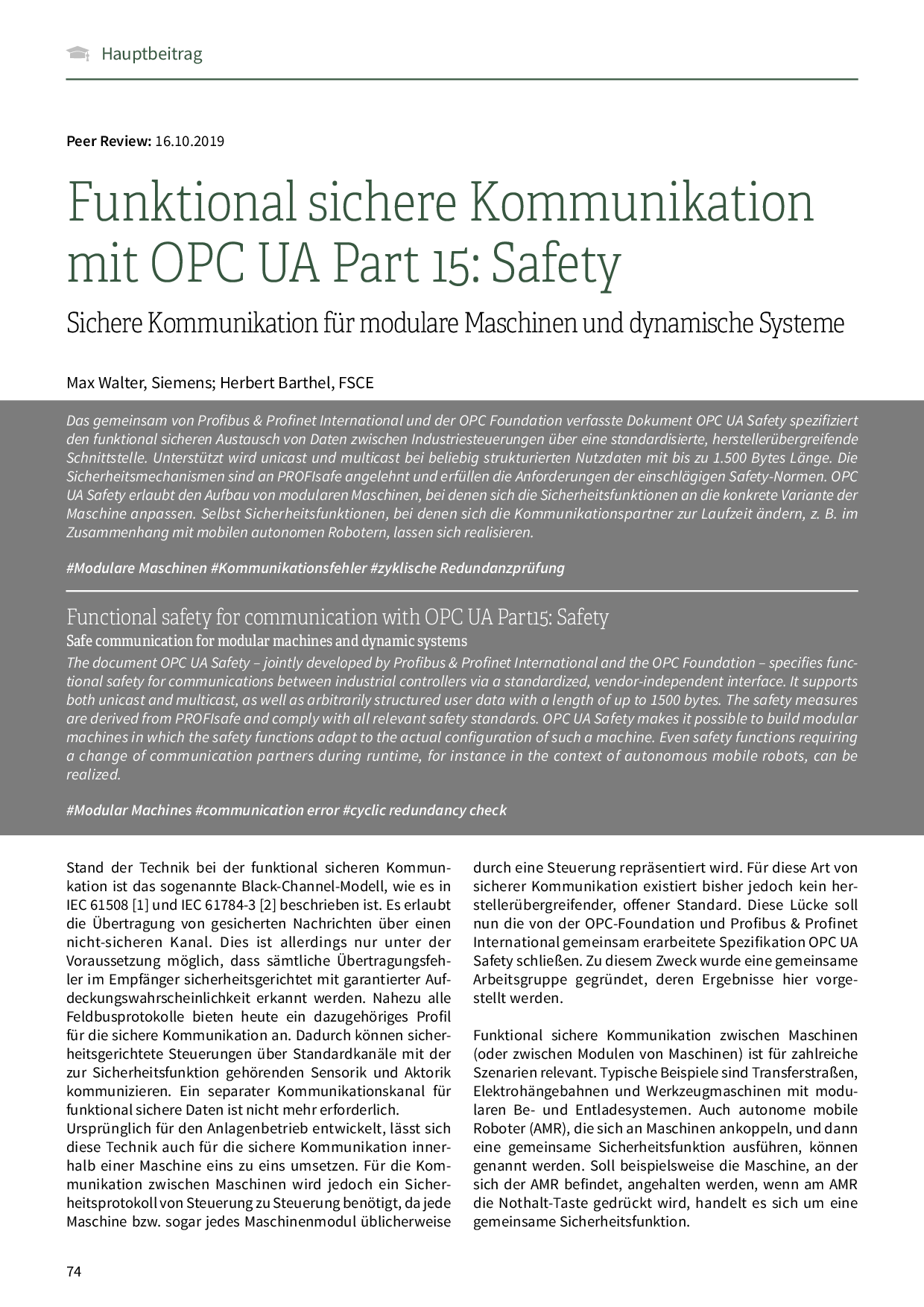 Funktional sichere Kommunikation mit OPC UA Part 15: Safety