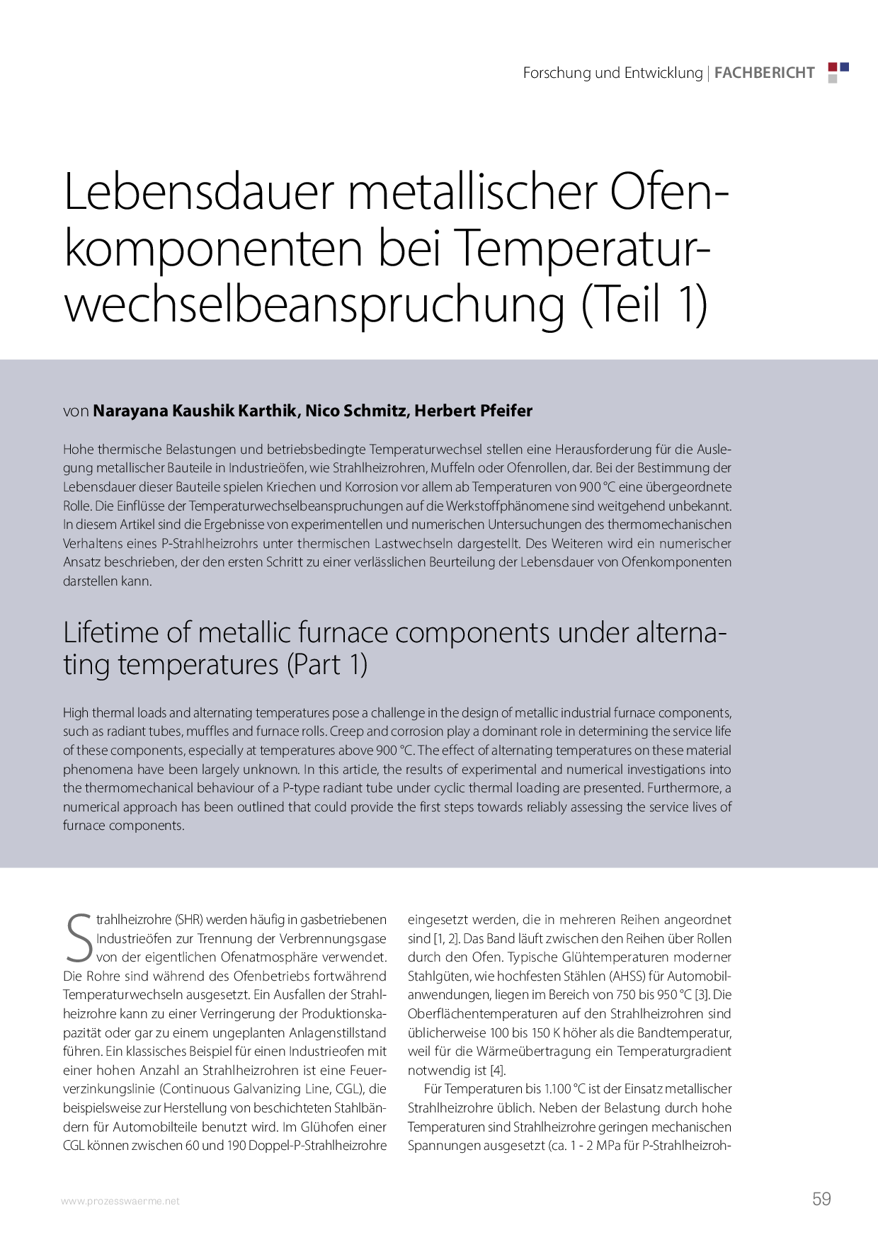 Lebensdauer metallischer Ofenkomponenten bei Temperaturwechselbeanspruchung (Teil 1)