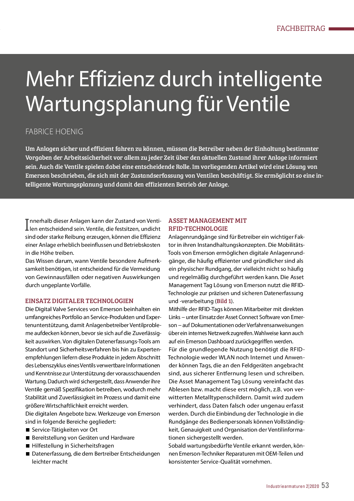 Mehr Effizienz durch intelligente Wartungsplanung für Ventile