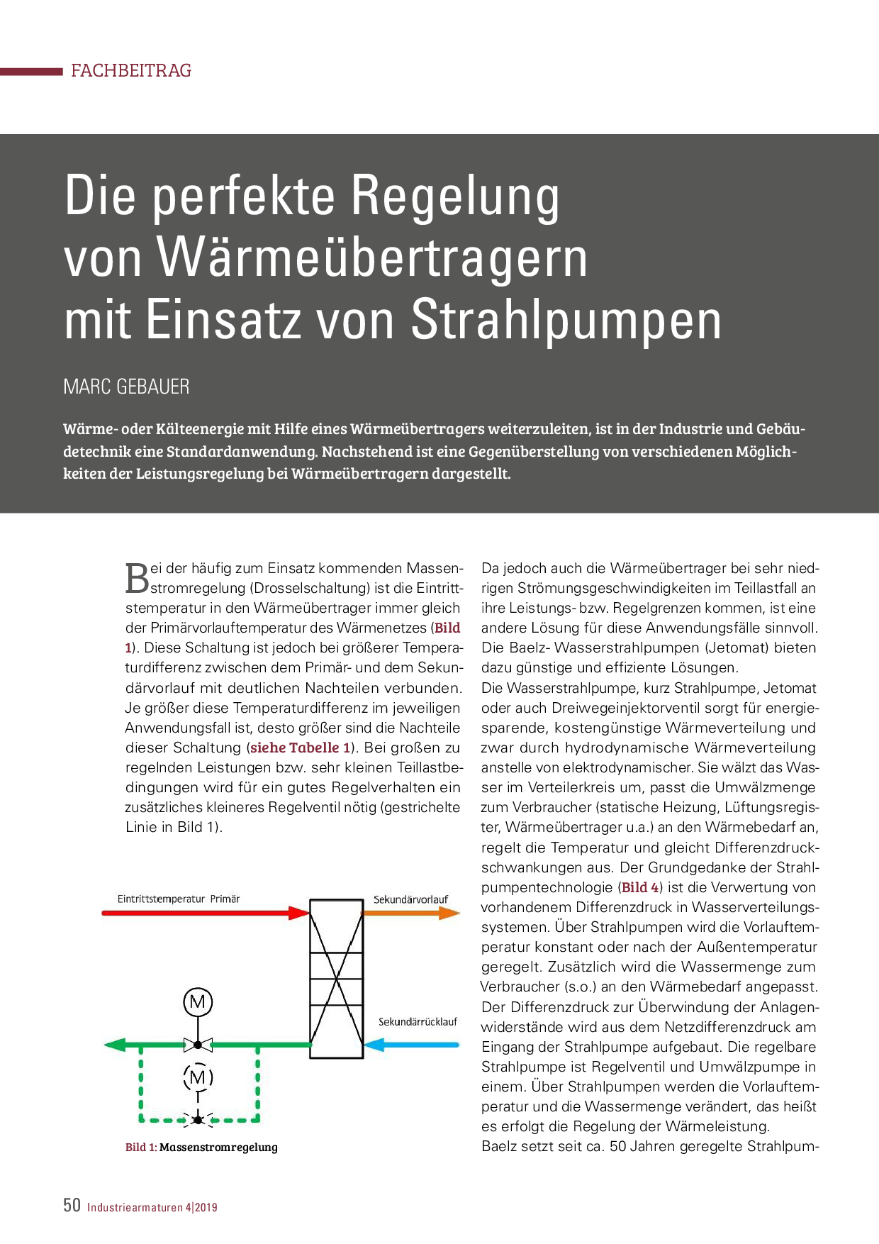 Die perfekte Regelung von Wärmeübertragern mit Einsatz von Strahlpumpen