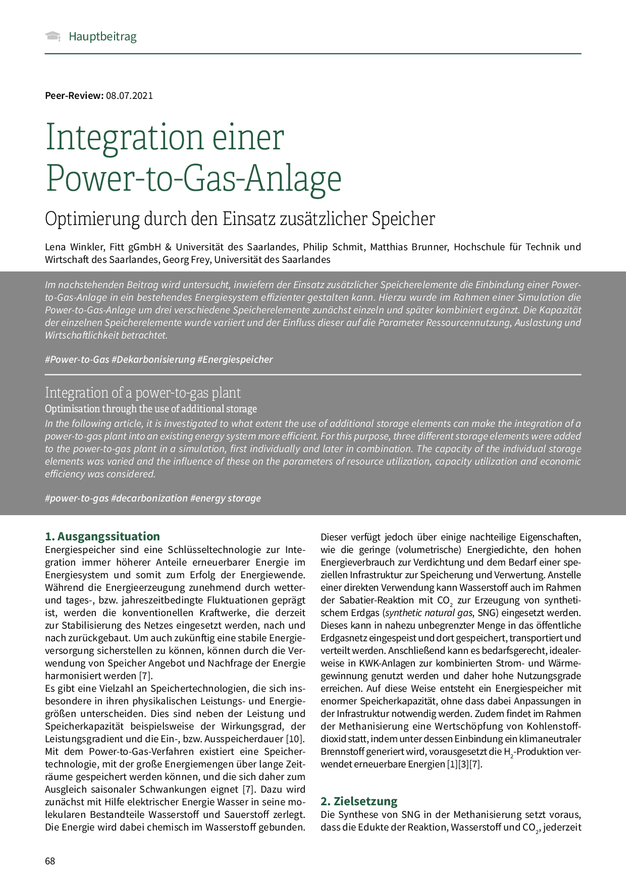 Integration einer Power-to-Gas-Anlage