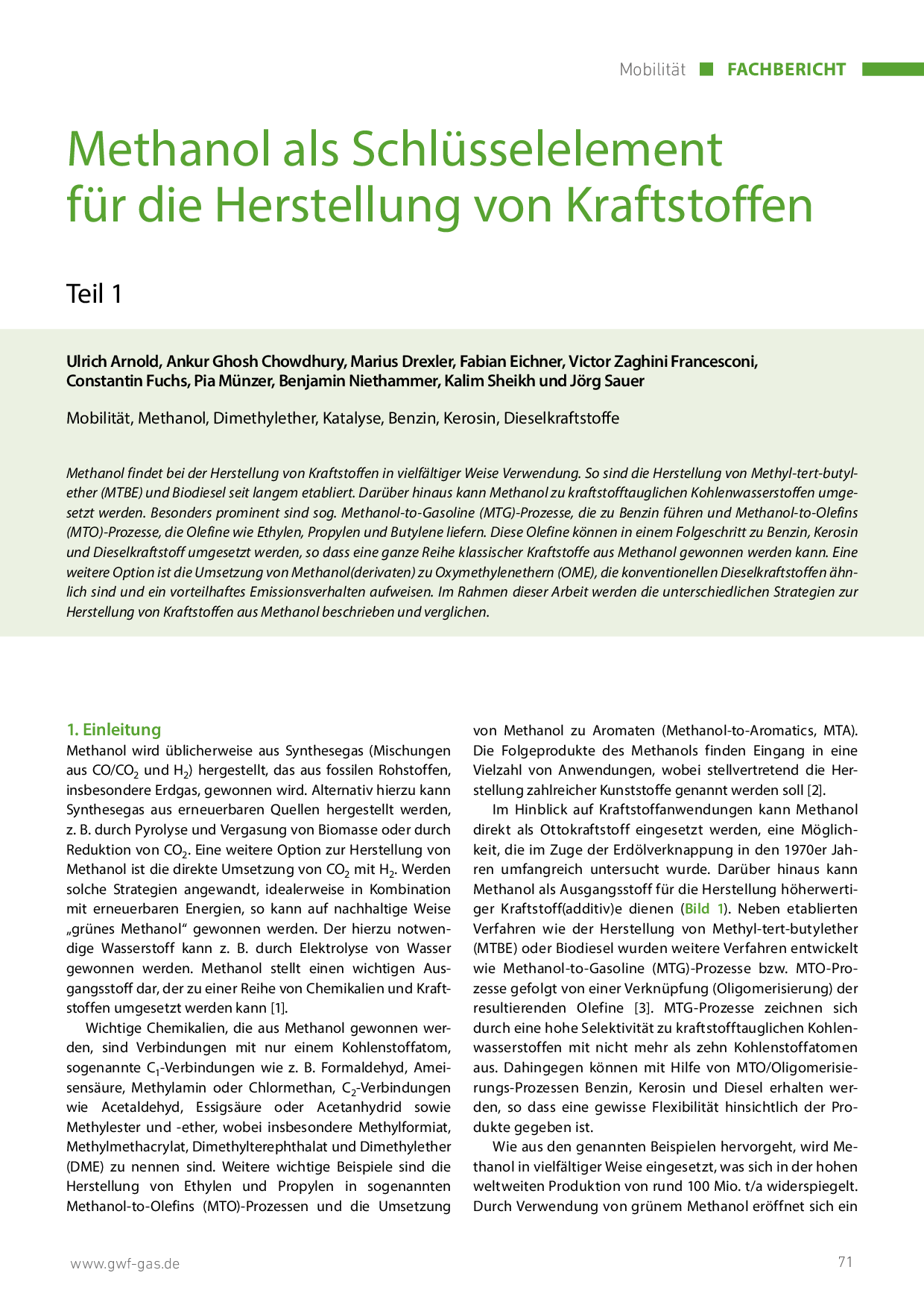 Methanol als Schlüsselelement für die Herstellung von Kraftstoffen