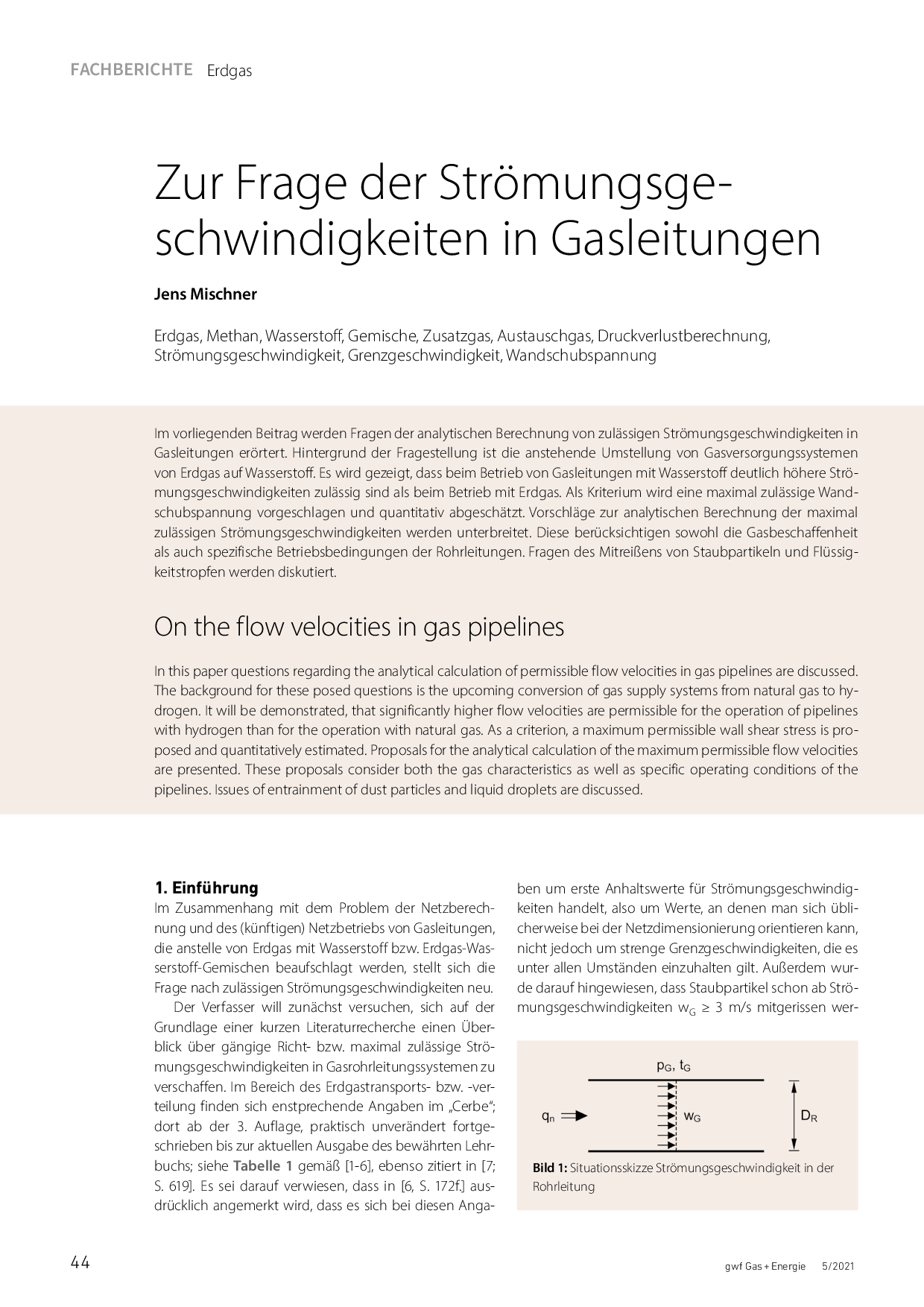 Zur Dimensionierung von Anschlussleitungen für Gasgeräte im Nieder- und Mitteldruckbereich und Leistungen bis 1.000 kW