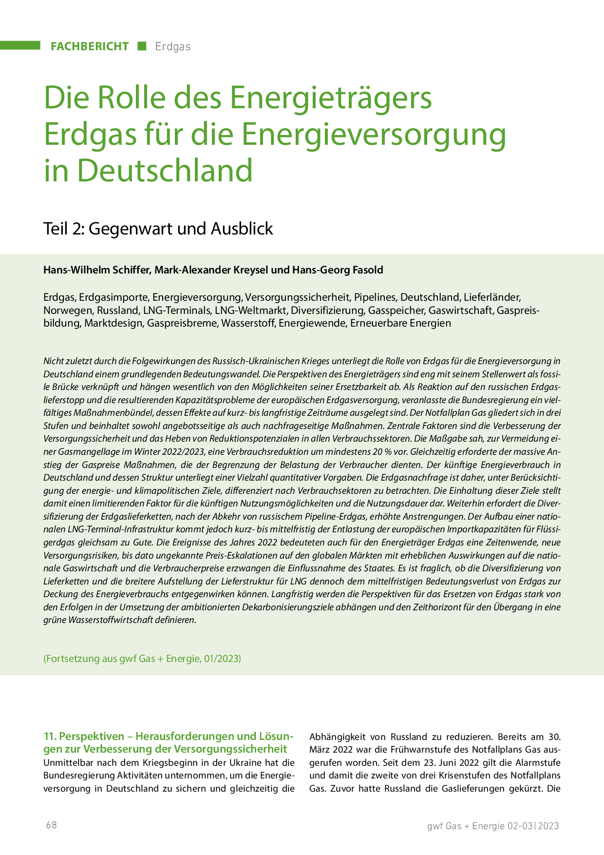 Die Rolle des Energieträgers Erdgas für die Energieversorgung in Deutschland