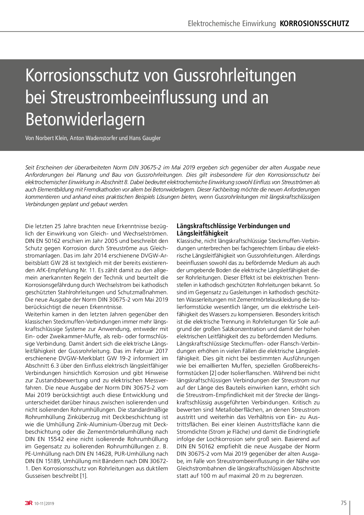 Korrosionsschutz von Gussrohrleitungen bei Streustrombeeinflussung und an Betonwiderlagern